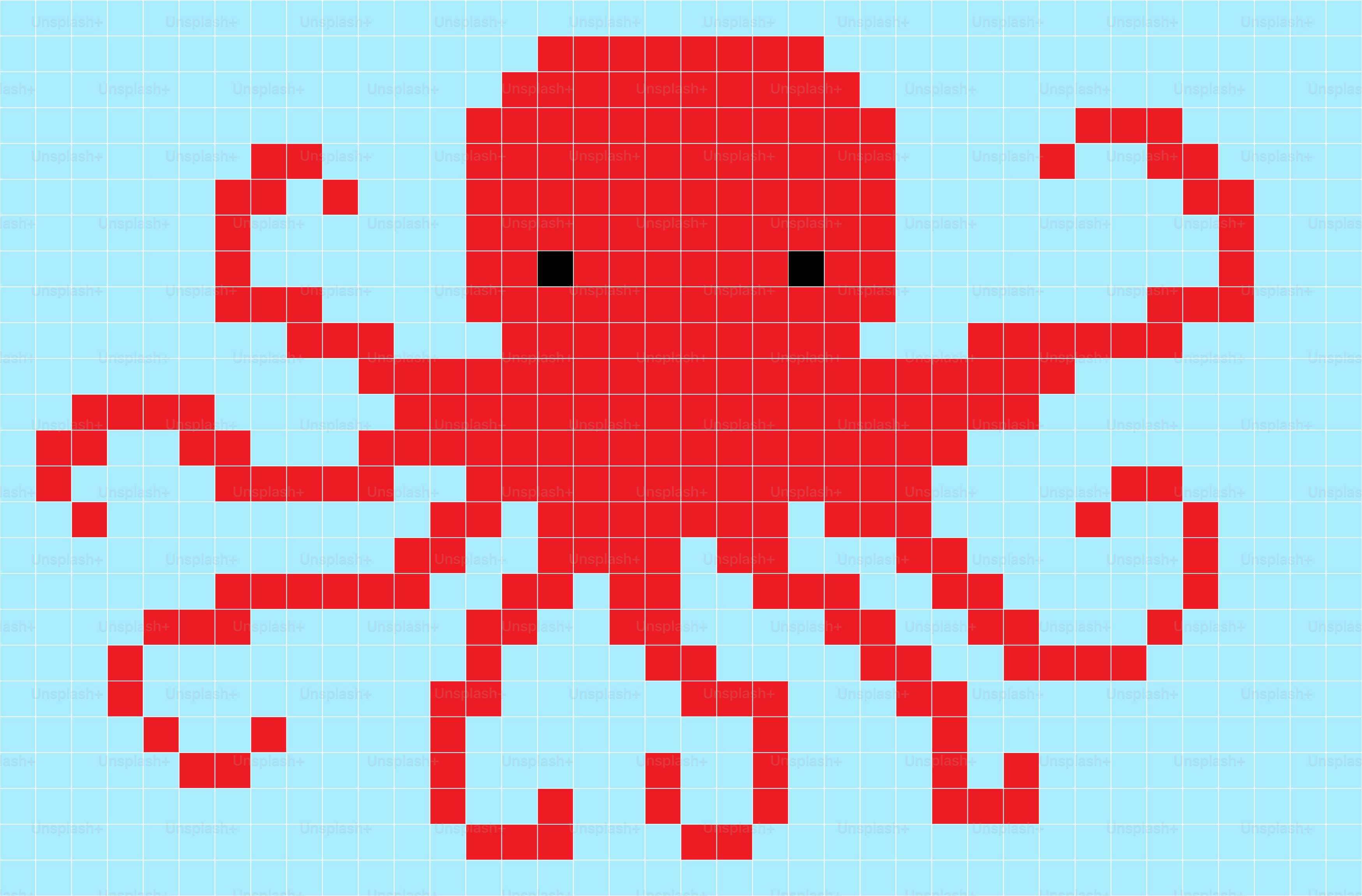 Pixeliger roter Oktopus auf hellblauem Hintergrund