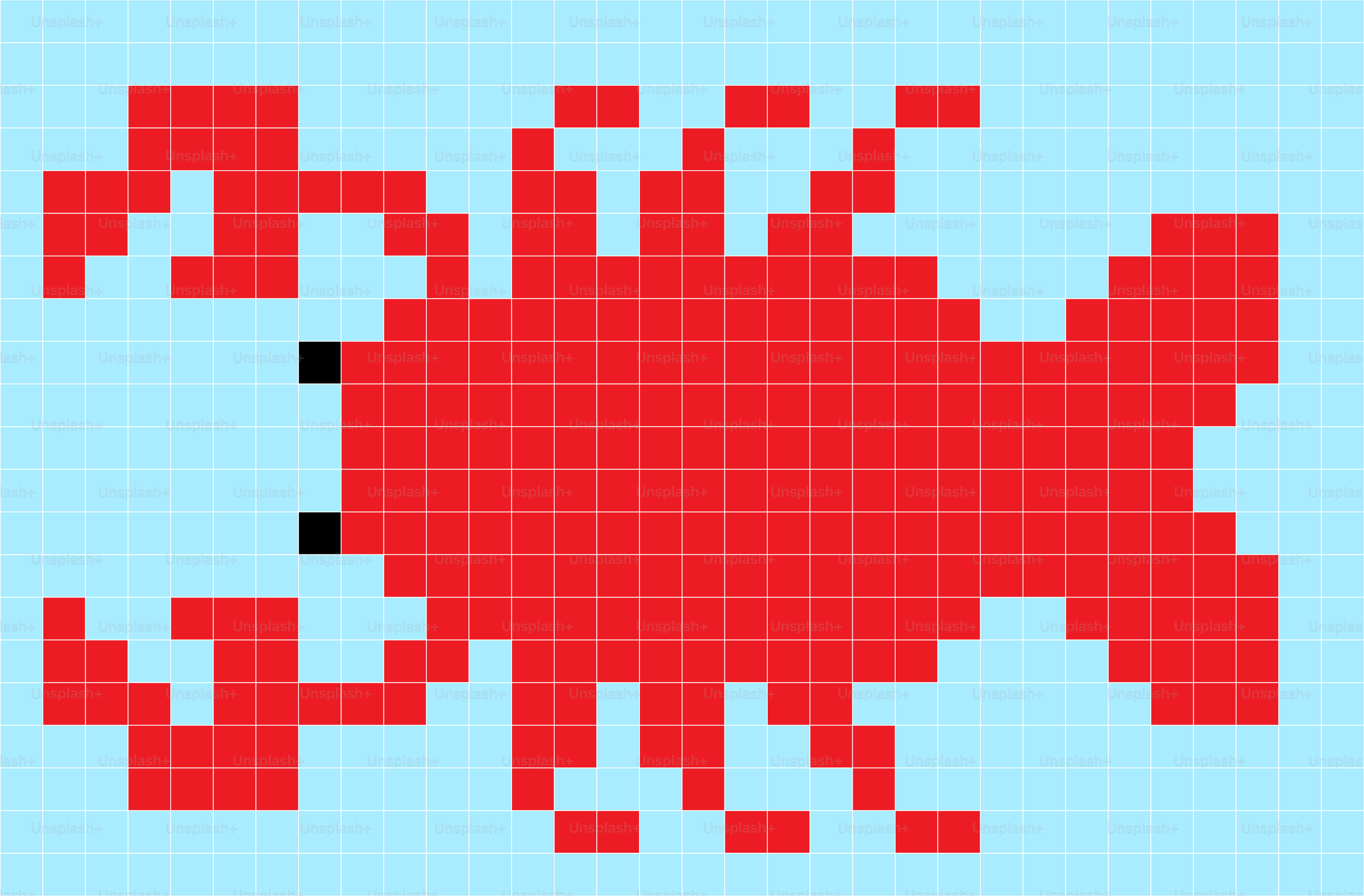 Ein verpixelter roter Hummer auf hellblauem Hintergrund