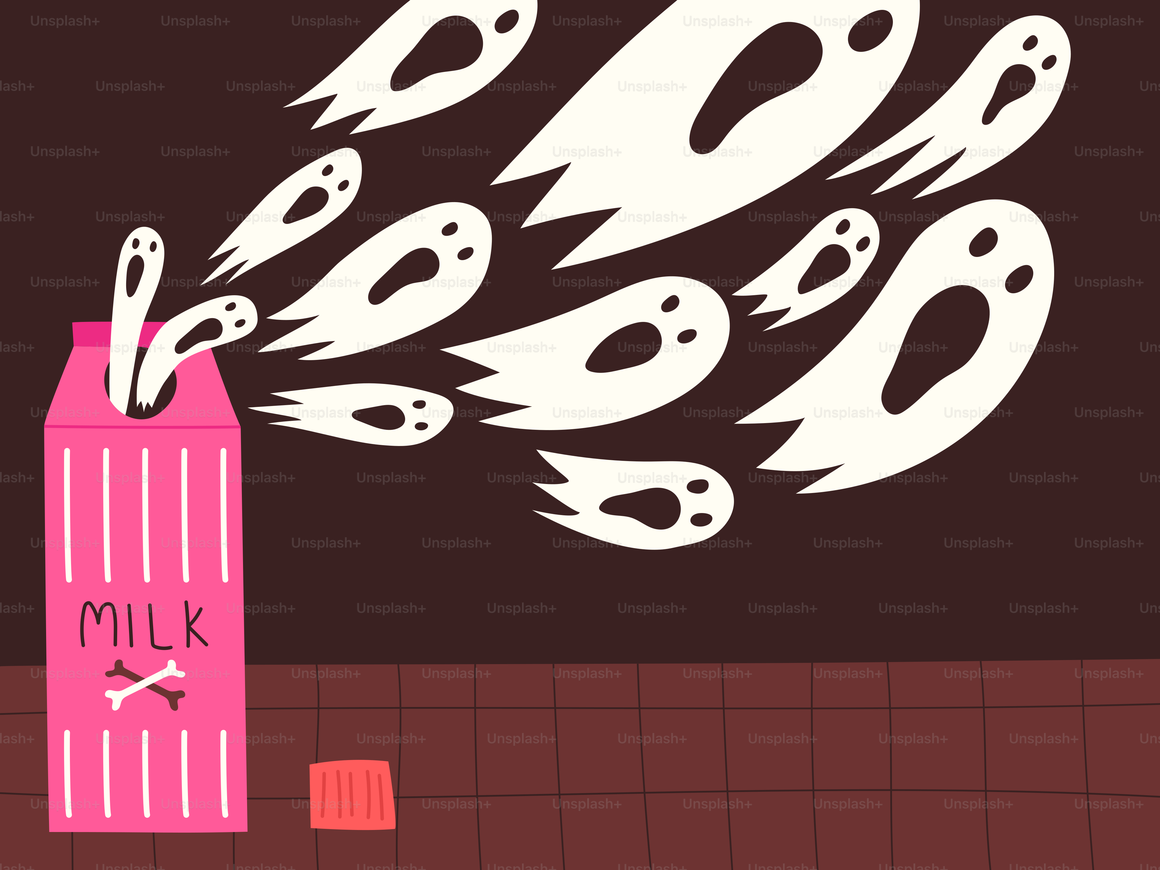 Ghosts escaping from a pink milk carton