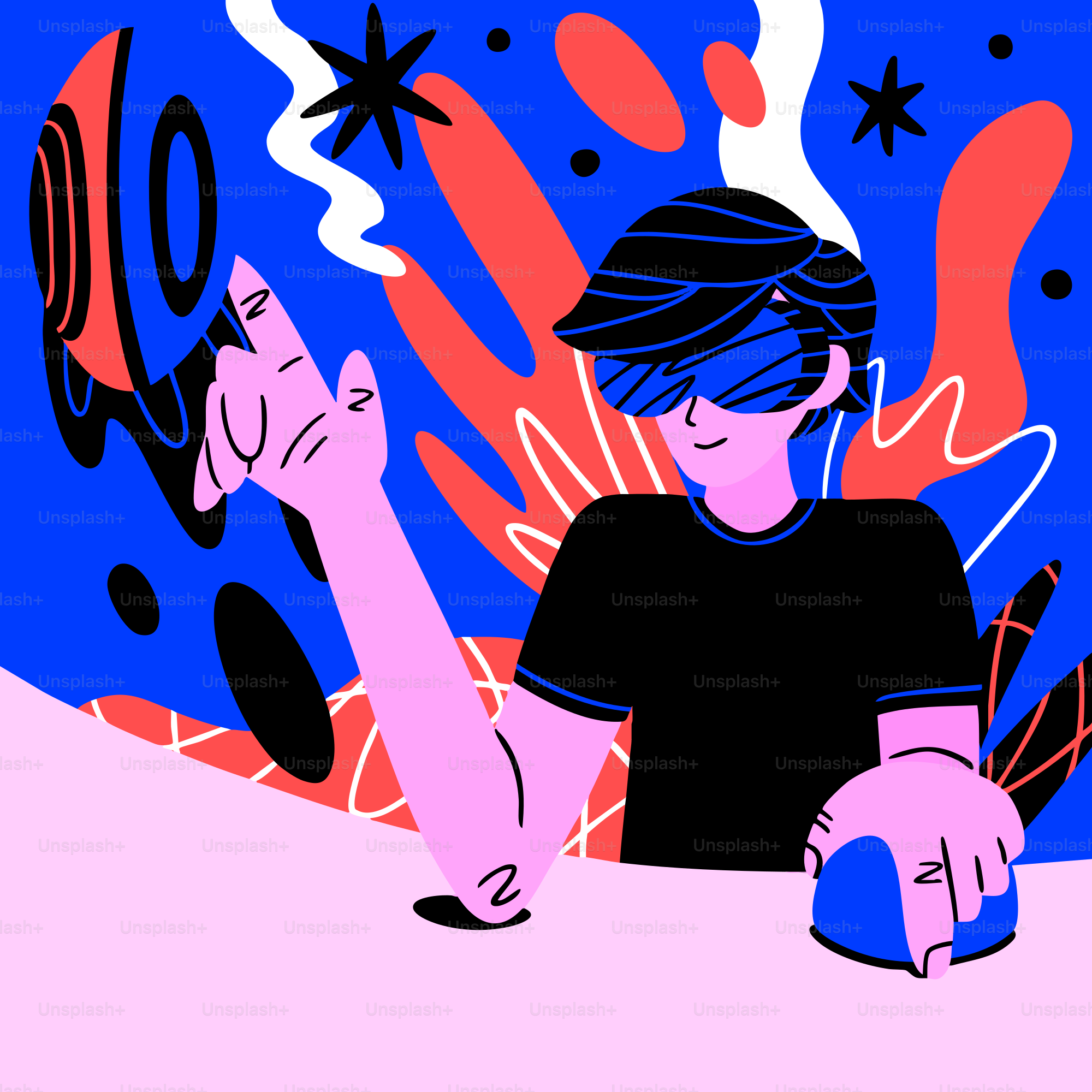 Person wearing vr headset interacting with abstract shapes