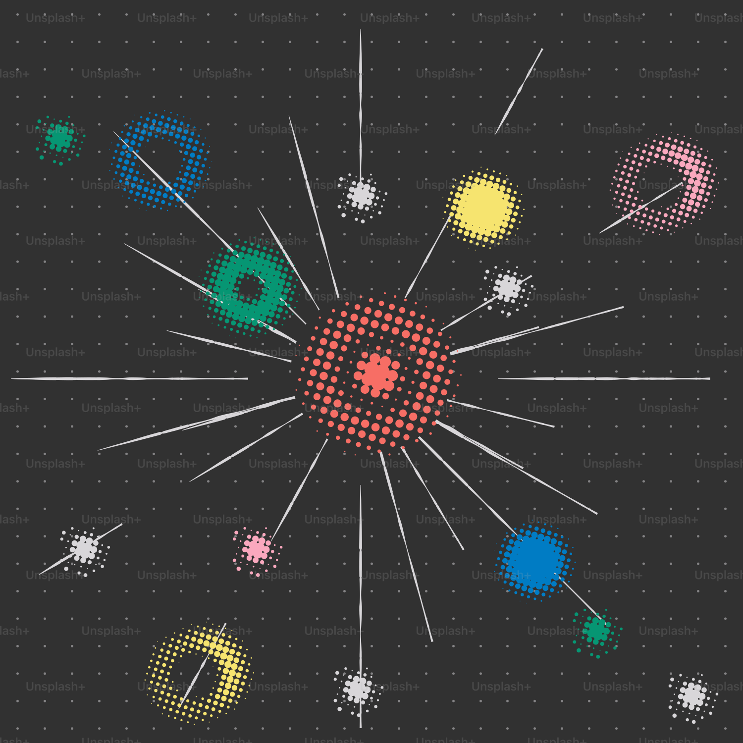 Cerchi e linee colorate astratti su sfondo scuro