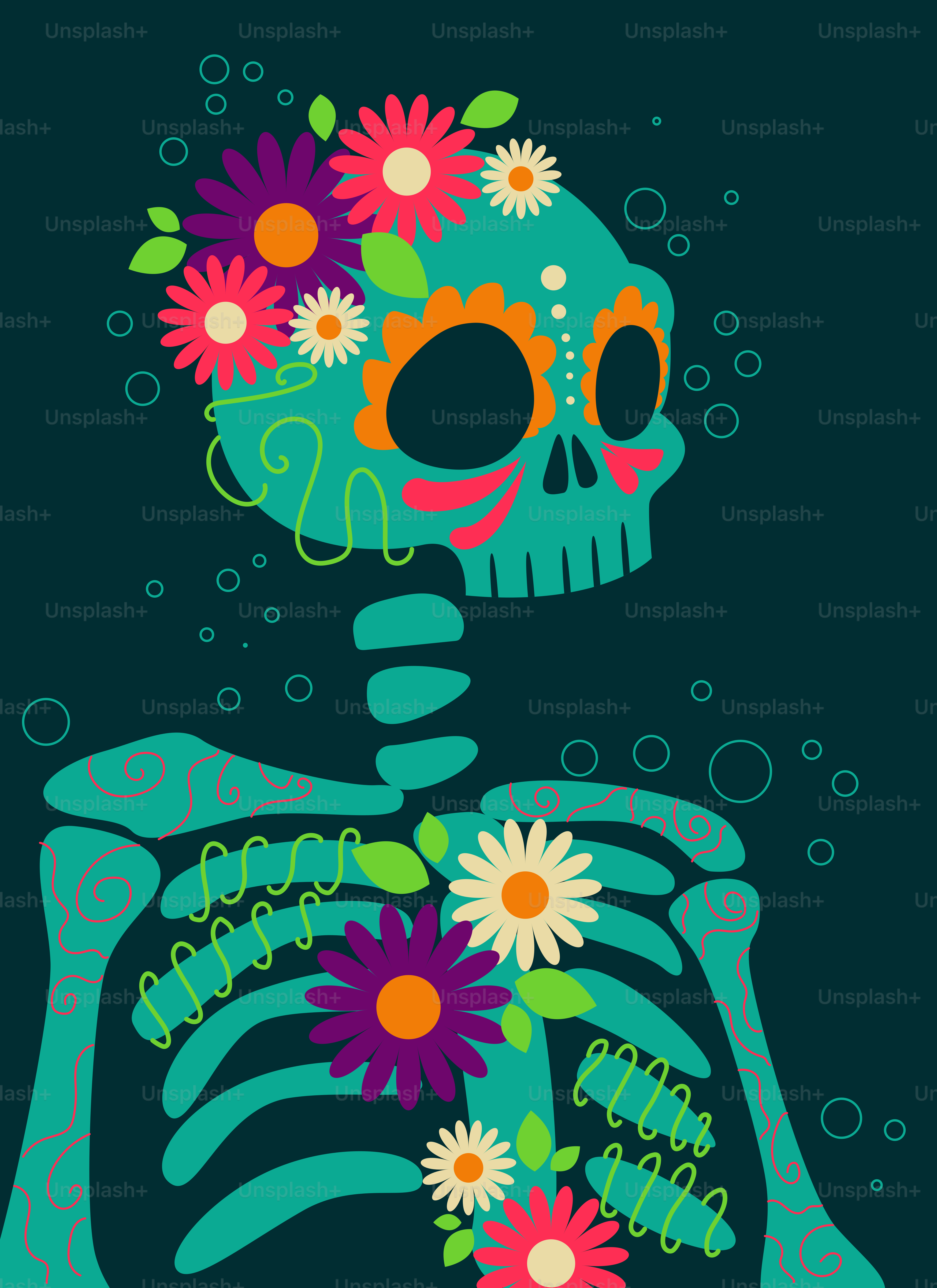 Decorated skeleton with flowers for day of the dead.