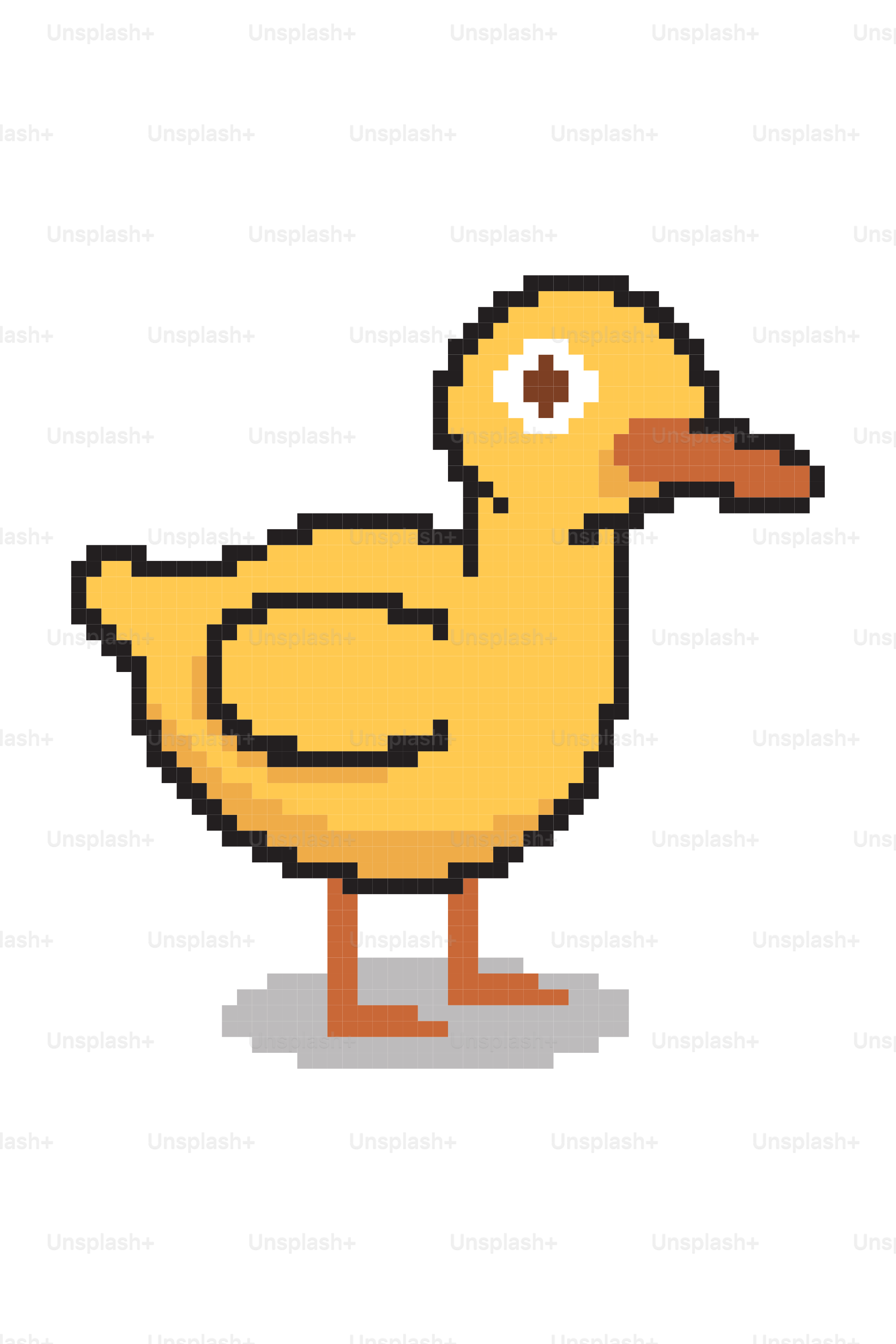 Pixelkunst eines gelben Entenkükens, das steht