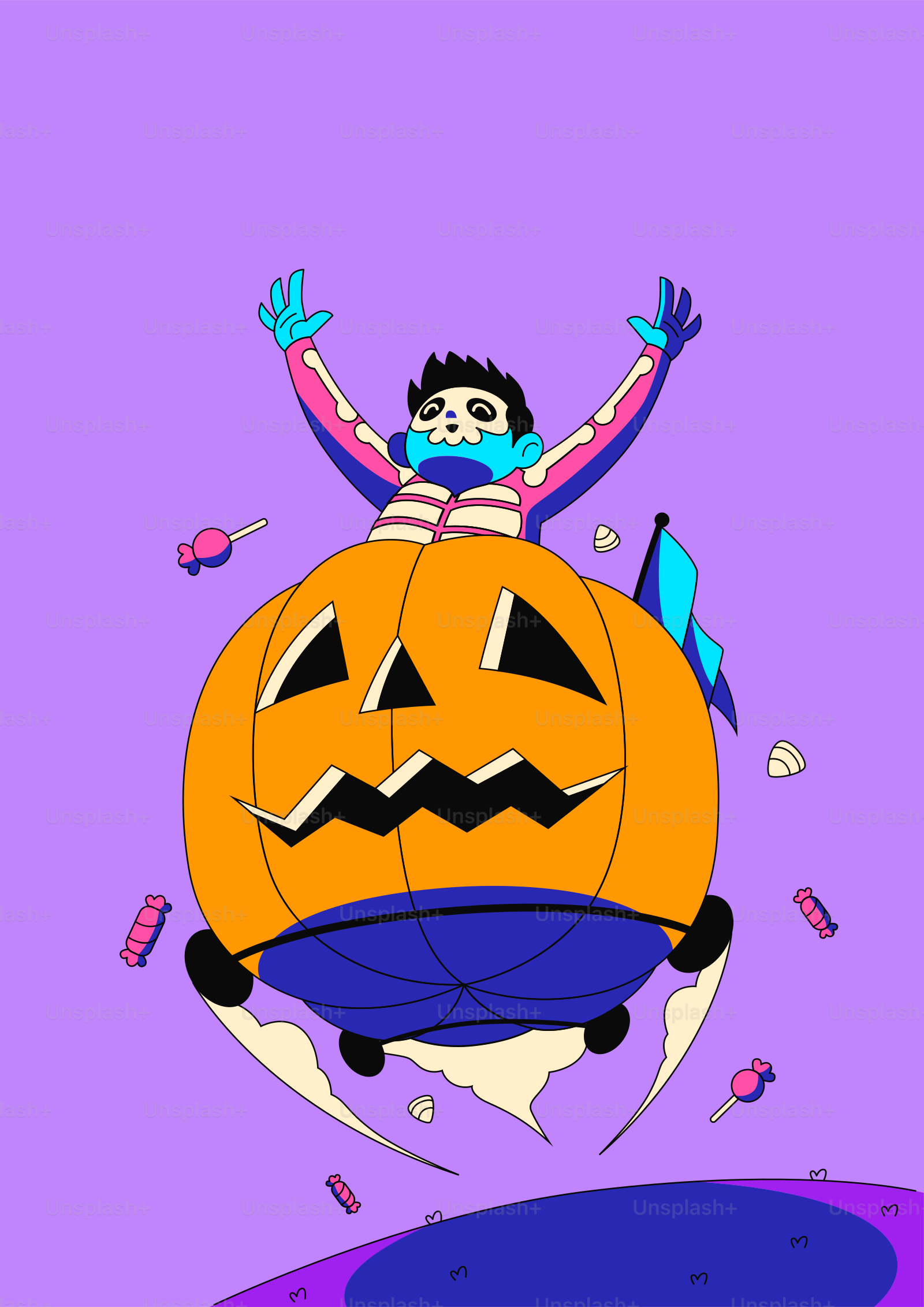 Un ragazzo dei cartoni animati cavalca una zumpaneta volante