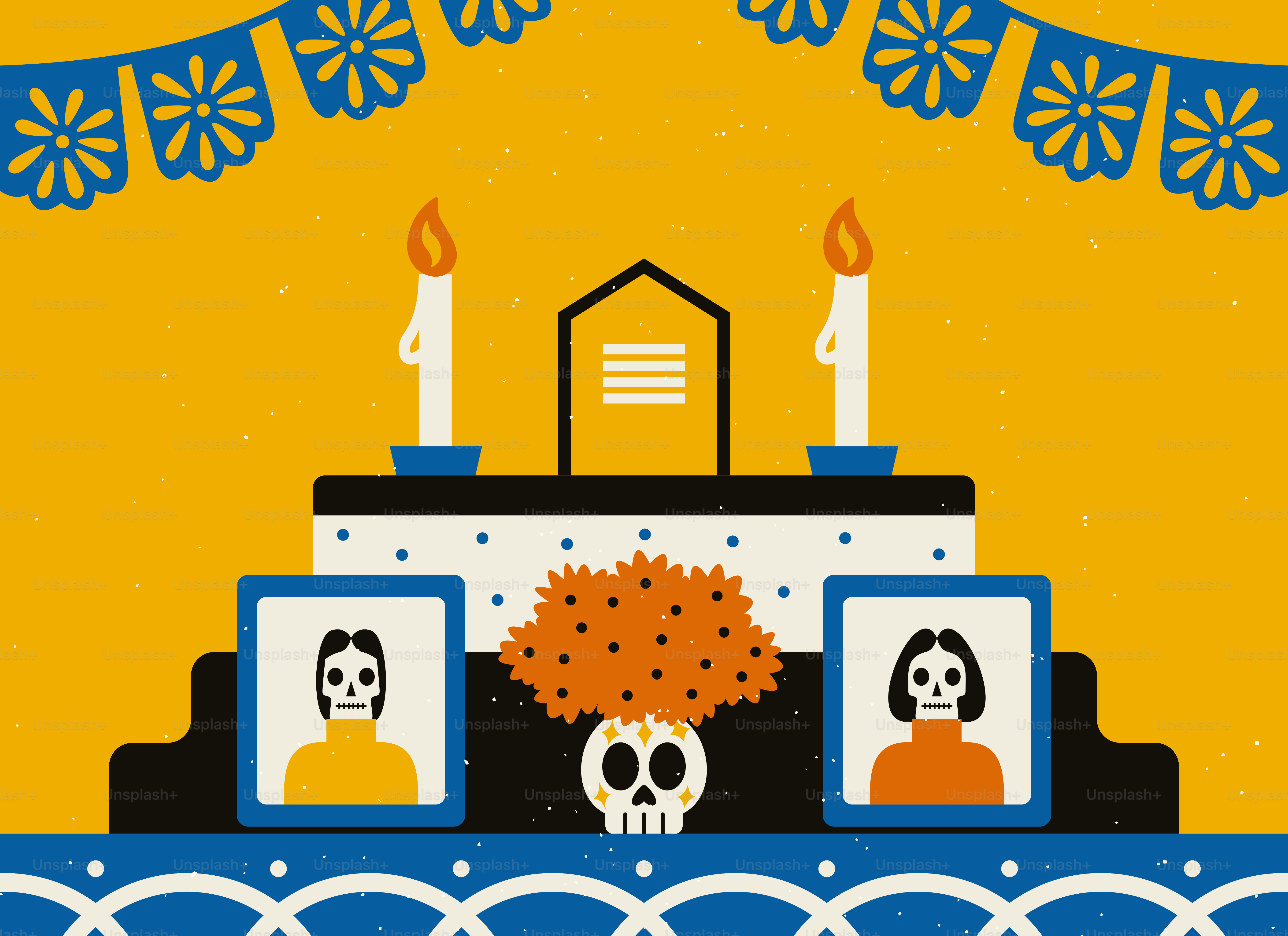 Day of the dead altar with portraits and candles