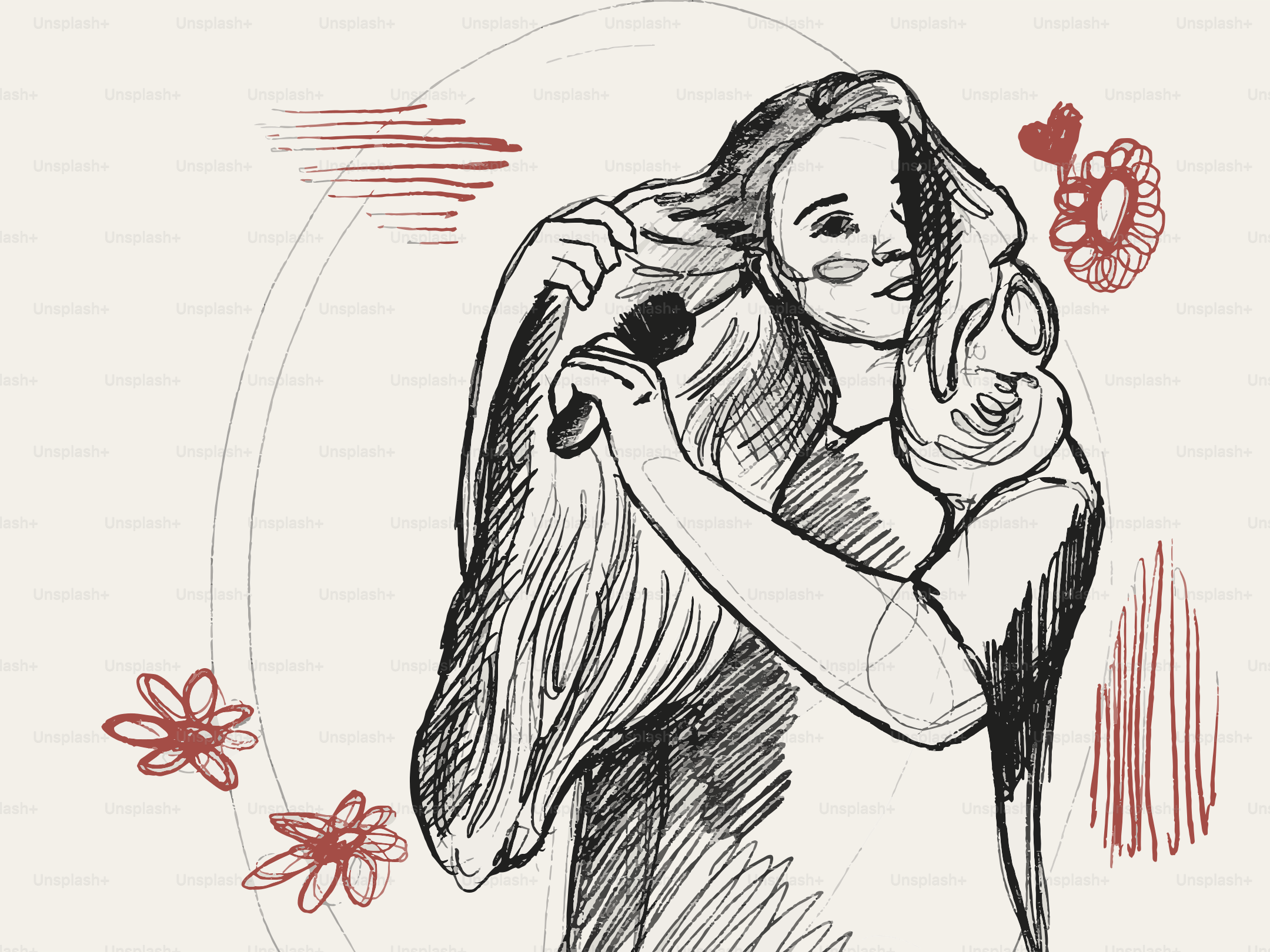 Woman brushing her long, flowing hair