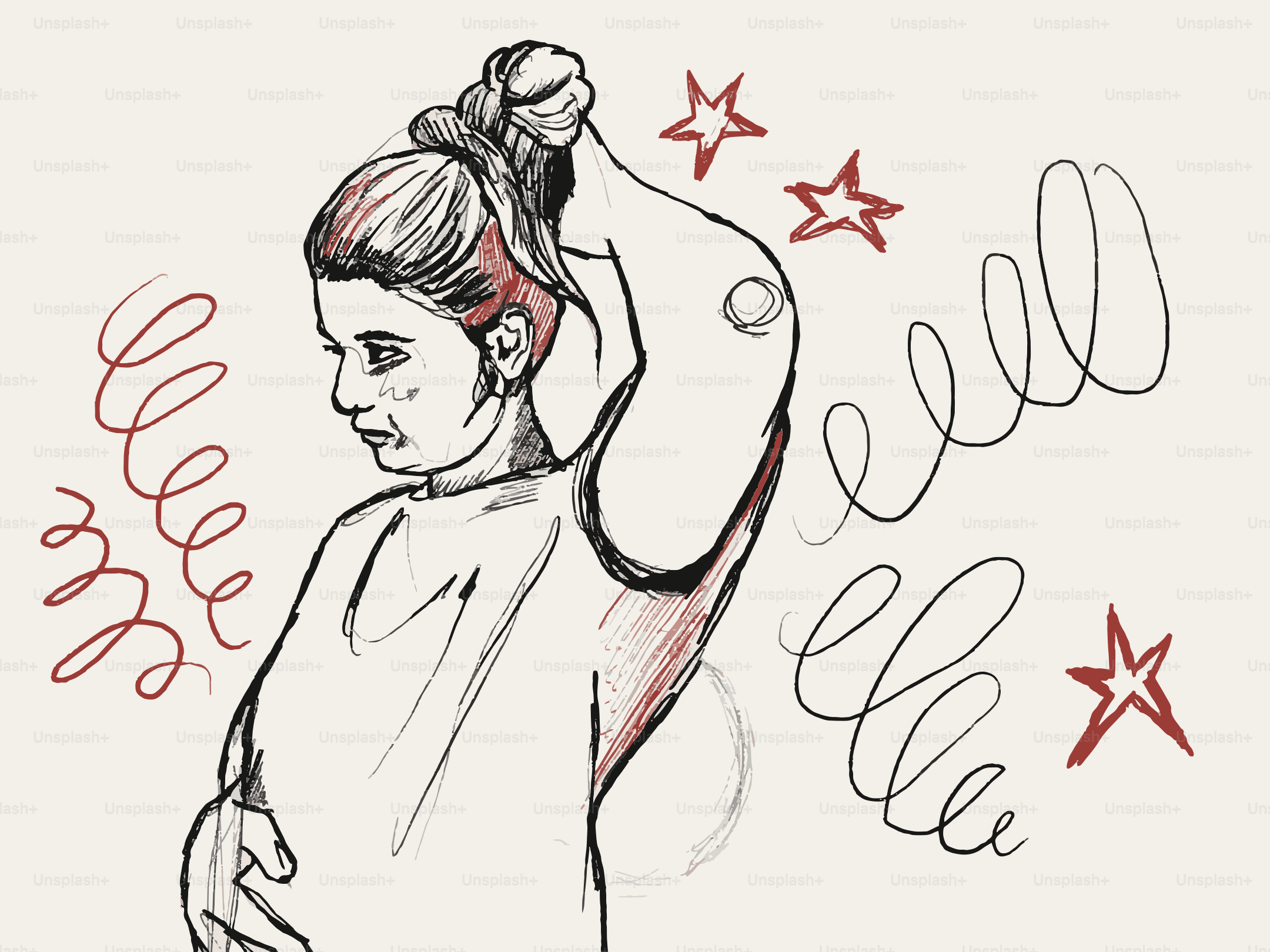 Woman scratching her arm with stars and stars