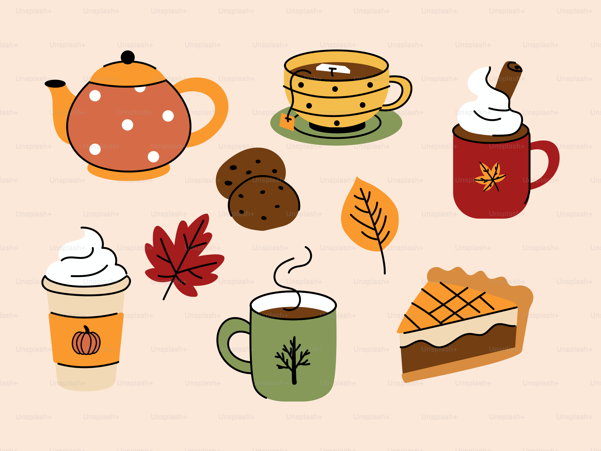 Herbstliche Getränke, Kekse und Kuchen