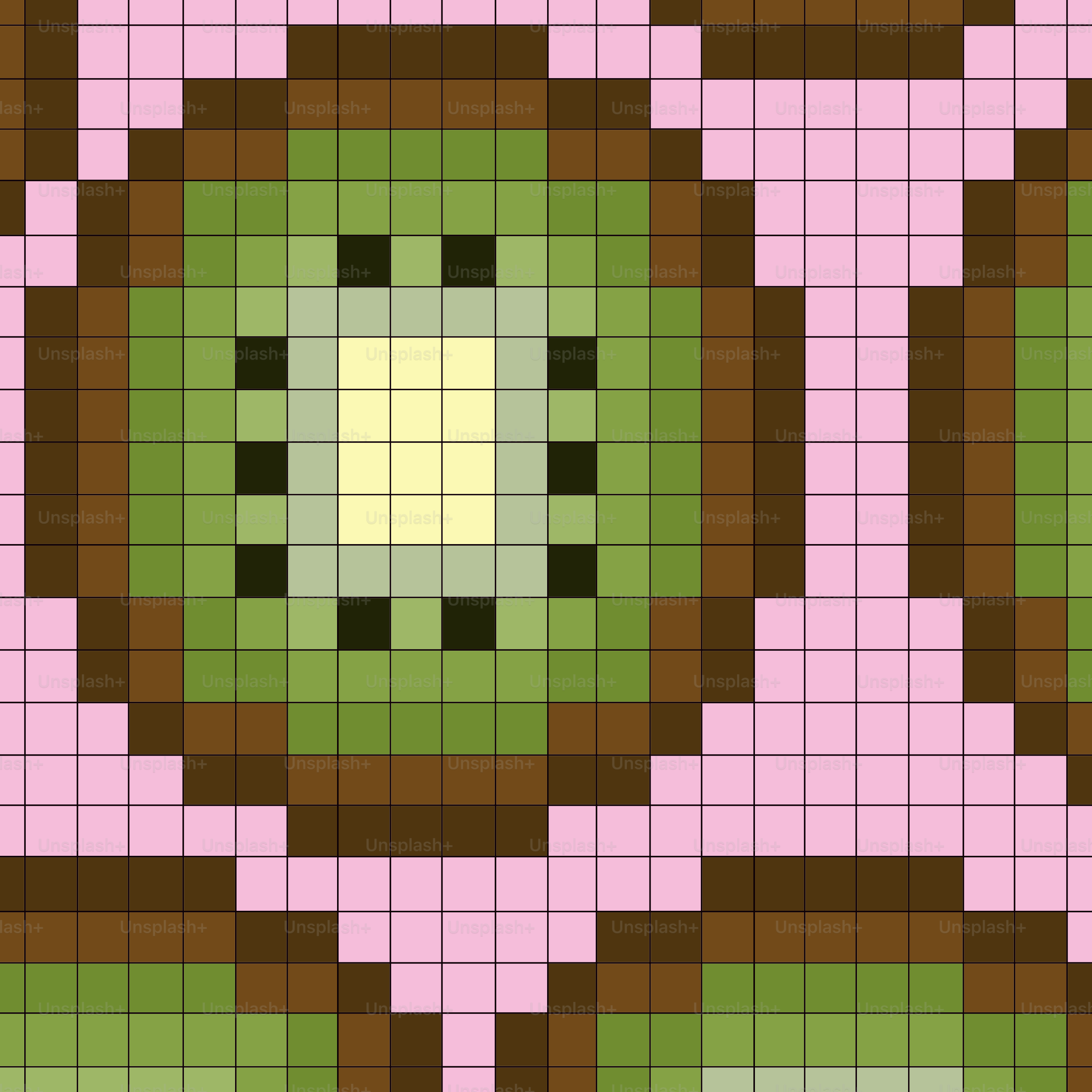 키위 슬라이스와 핑크 사각형의 픽셀 아트 패턴 벡터 – Unsplash의 녹색 이미지, image size:3000x3000
