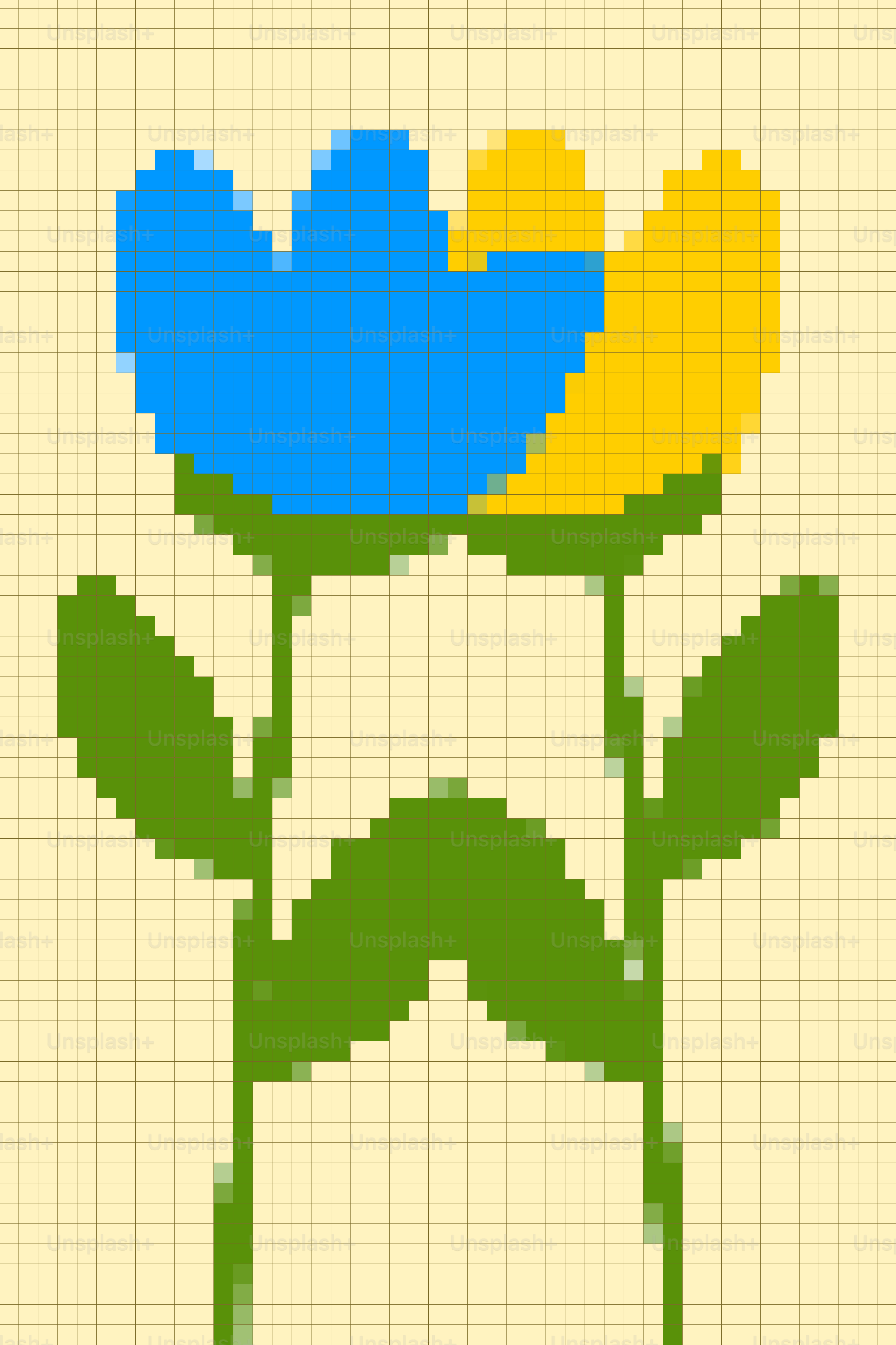 Pixel art of a blue and yellow flower