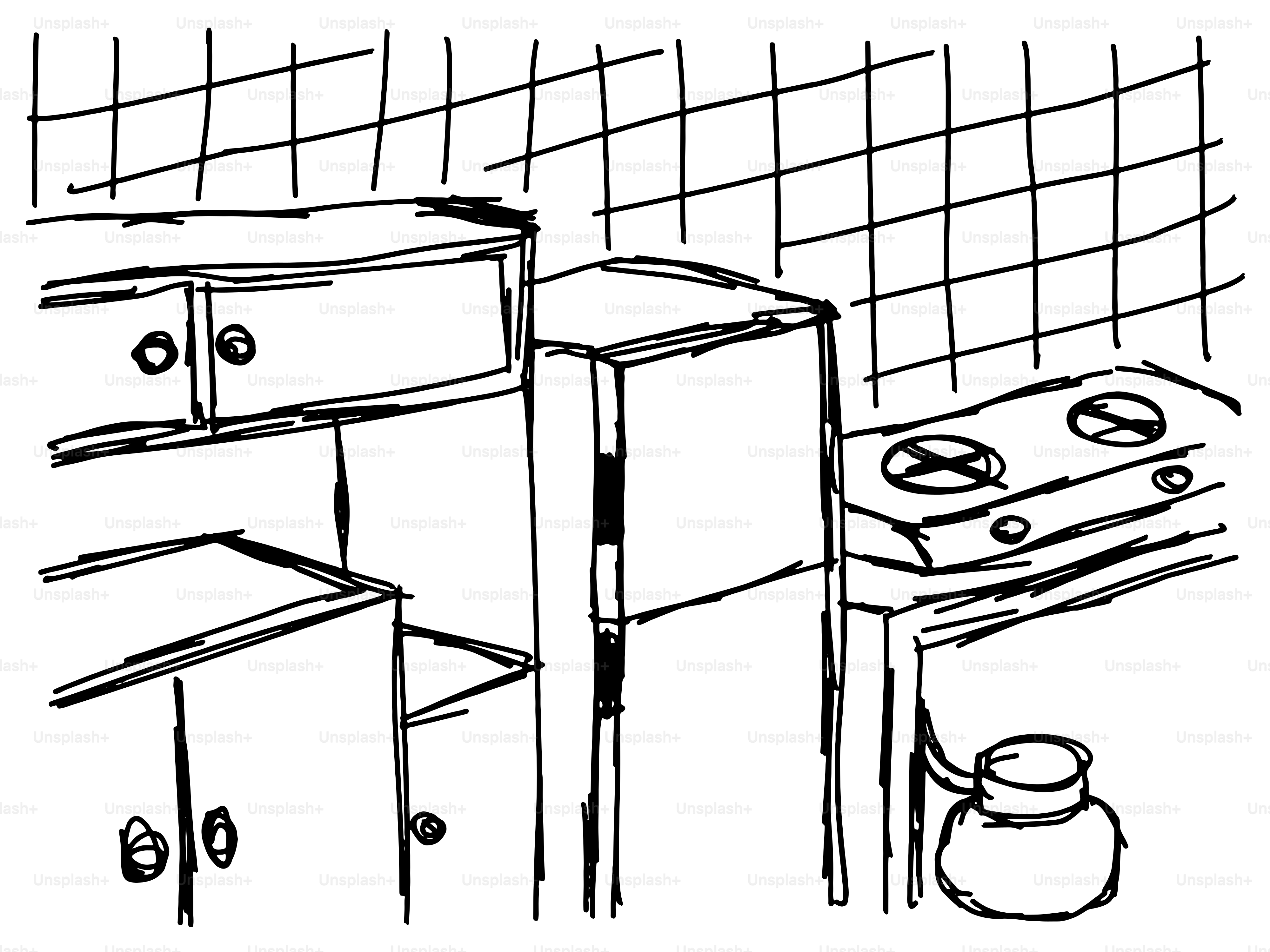 Sketch of a kitchen with stove and cabinets vector – Kitchen Image on  Unsplash, image size:3000x2250