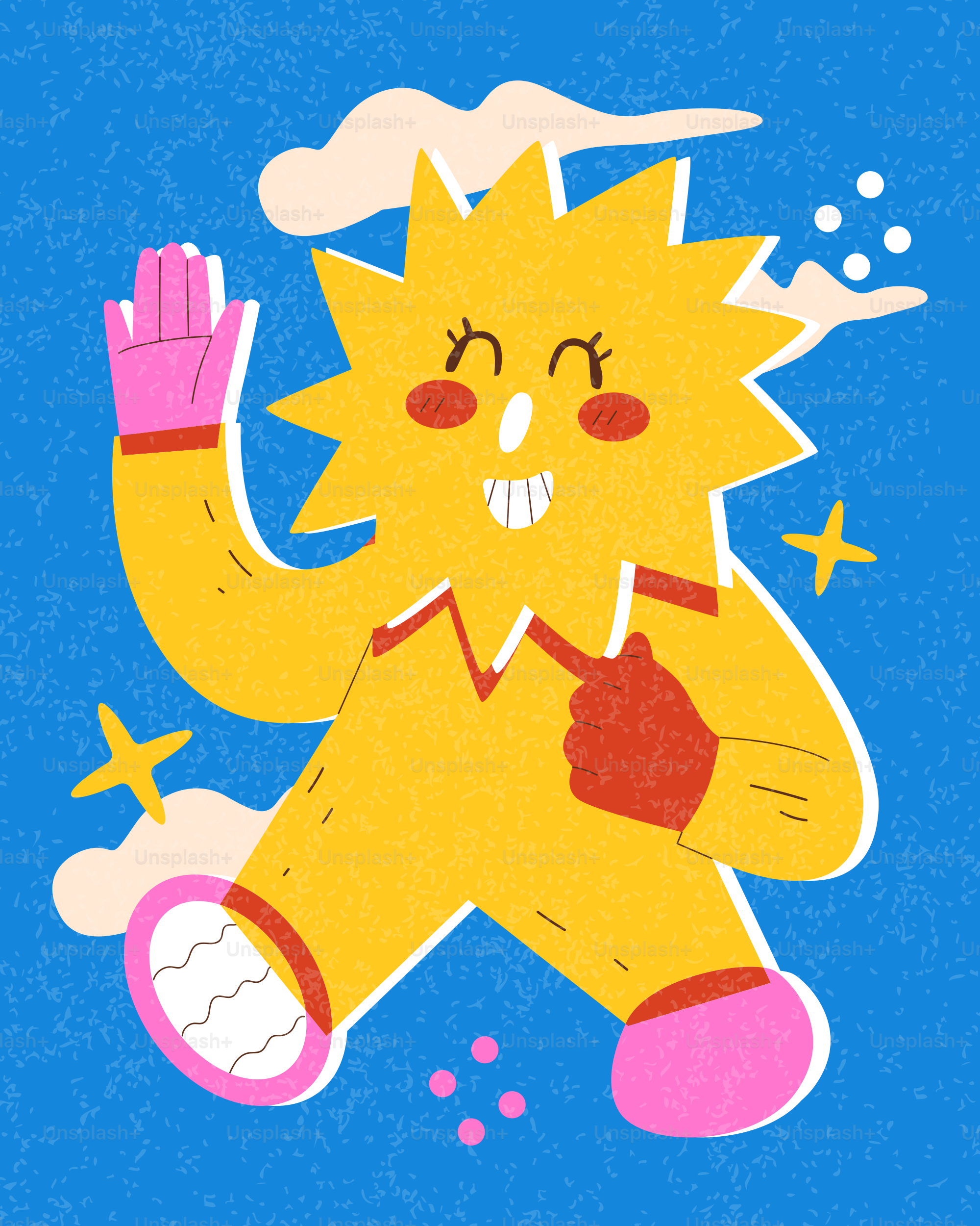 A cheerful cartoon sun character waving hello