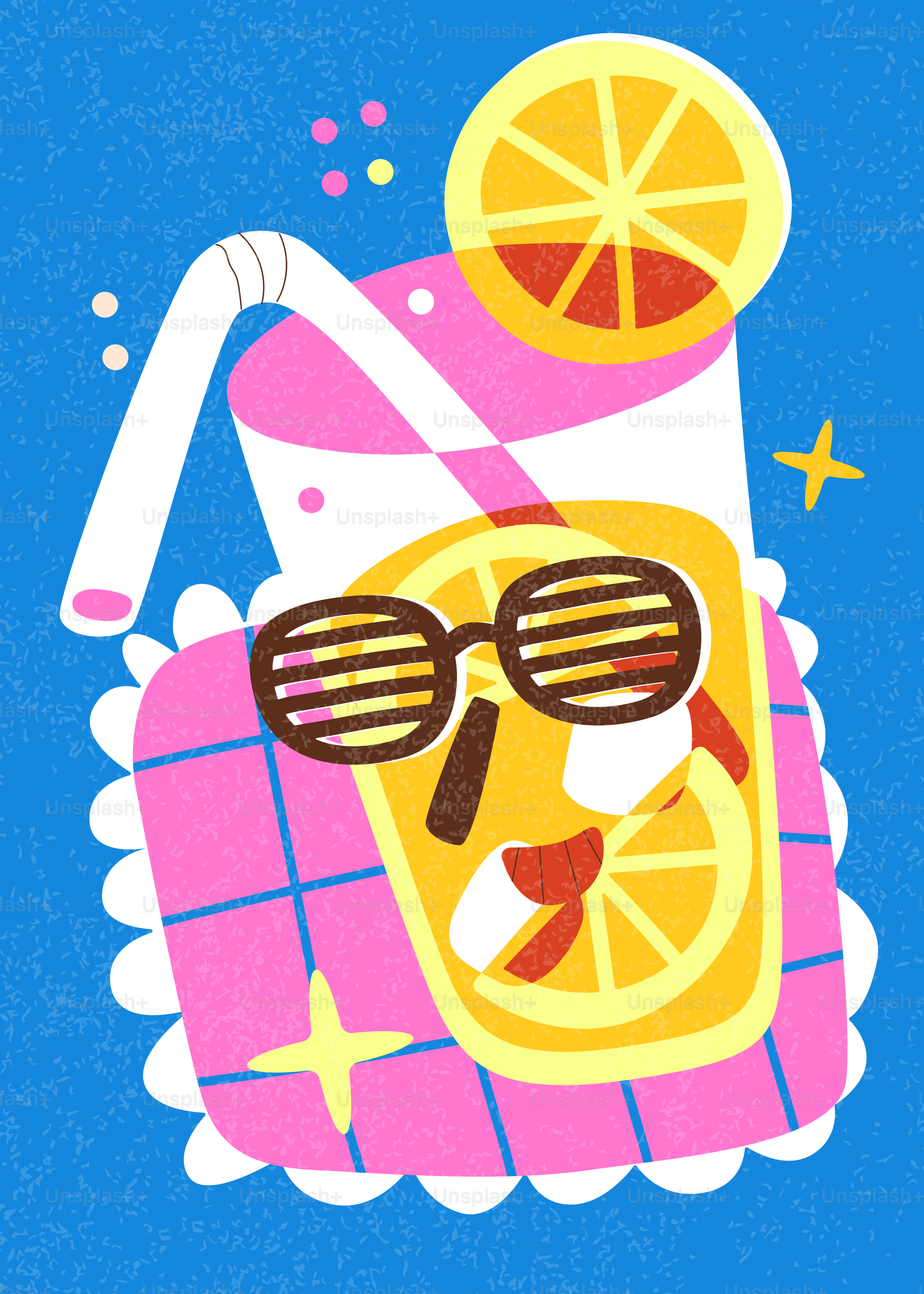 A refreshing pink drink with lemon slices and sunglasses.