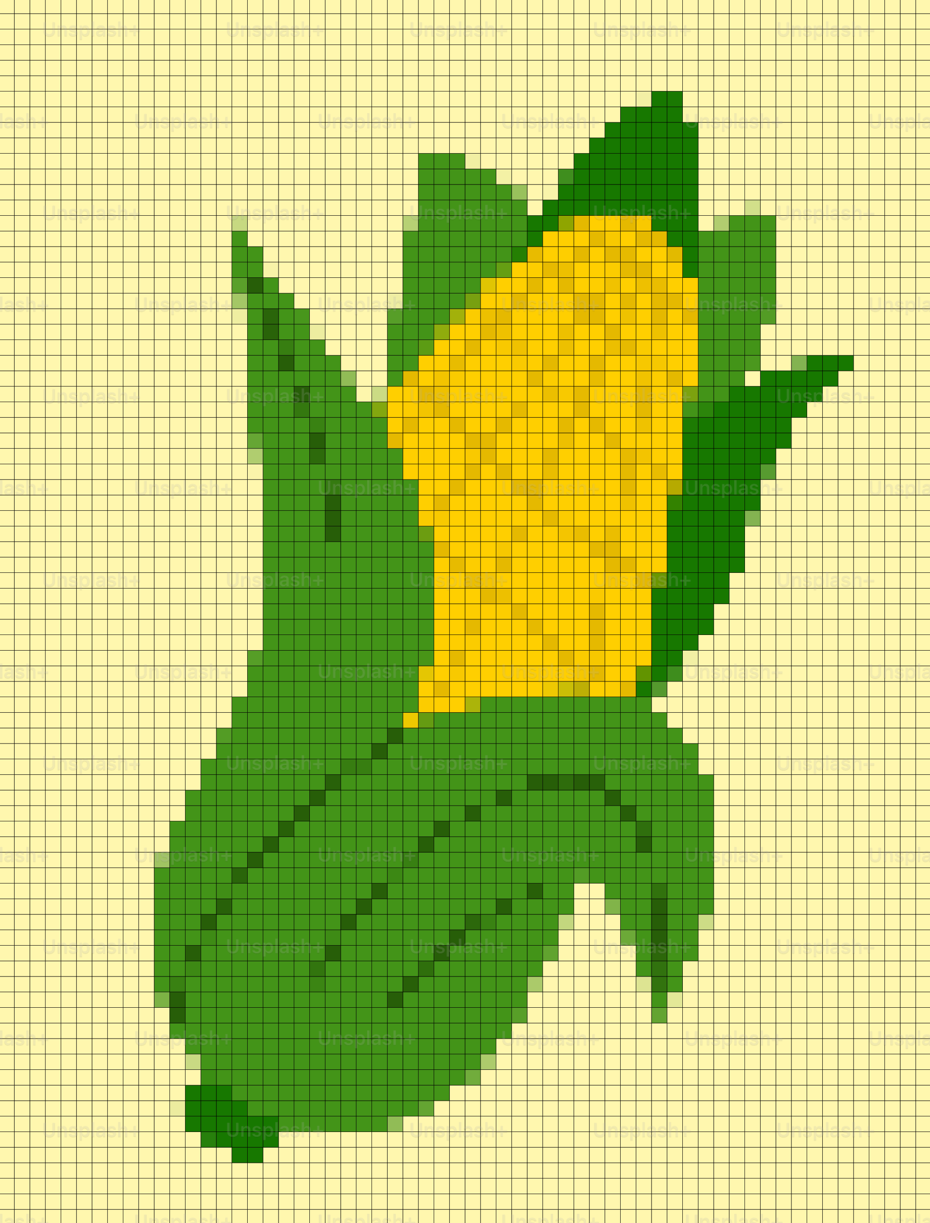 Pixel art of an ear of corn with green husks