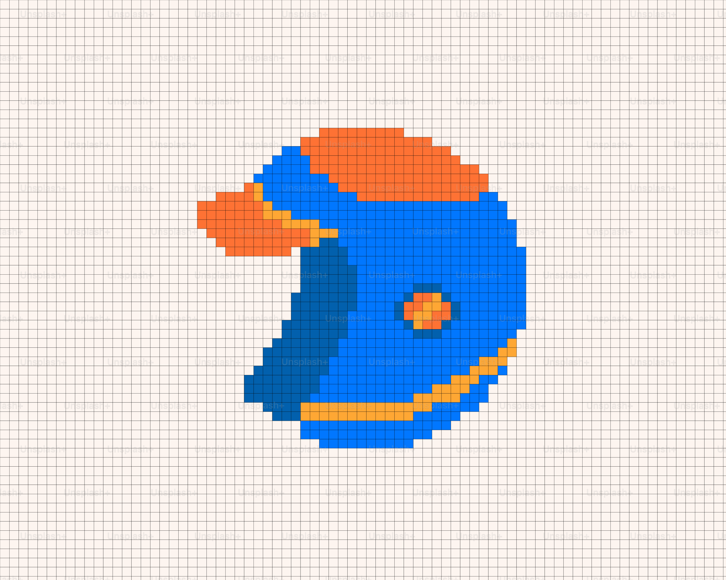 Pixel art of a blue and orange helmet