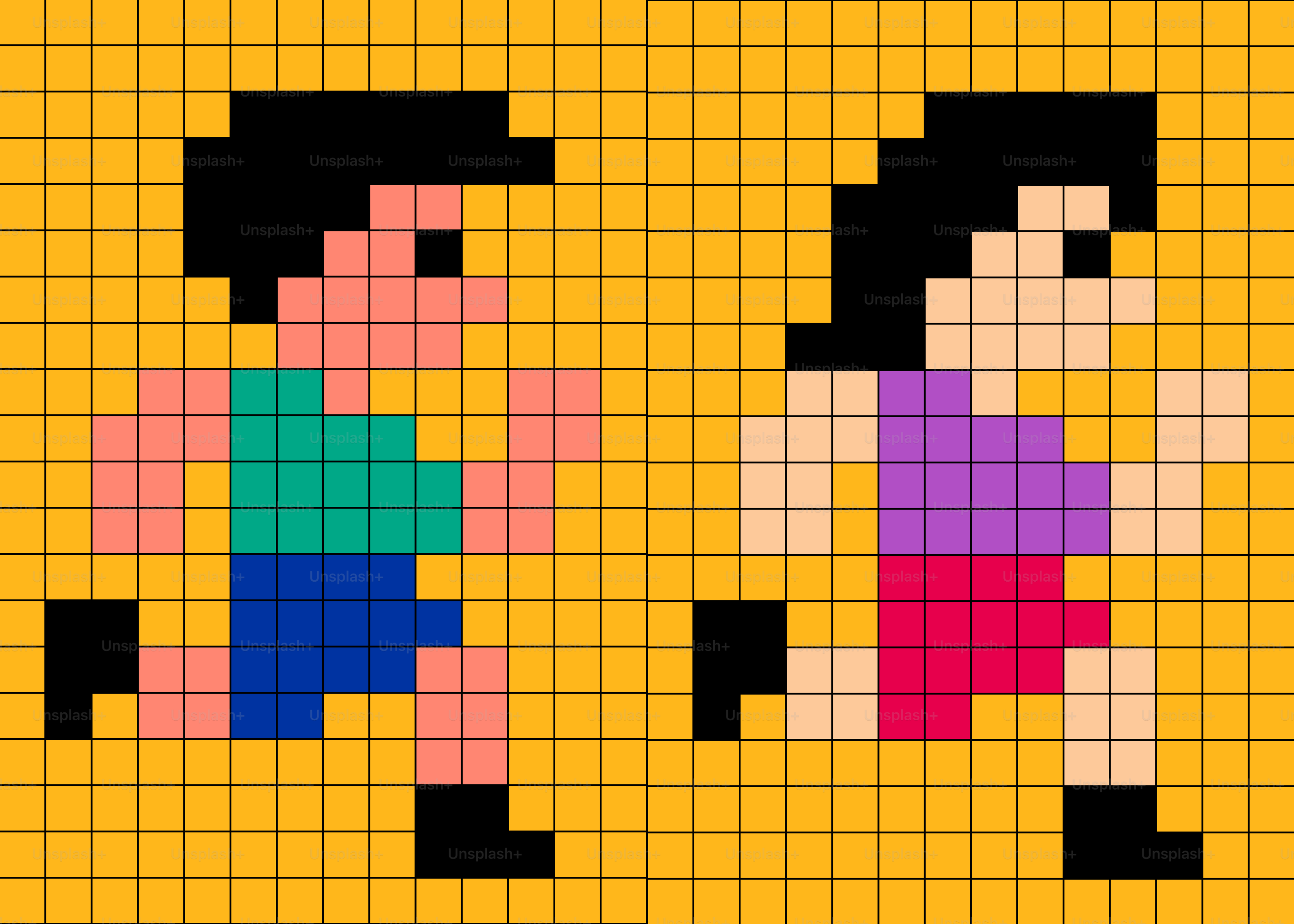Pixel art of two people running