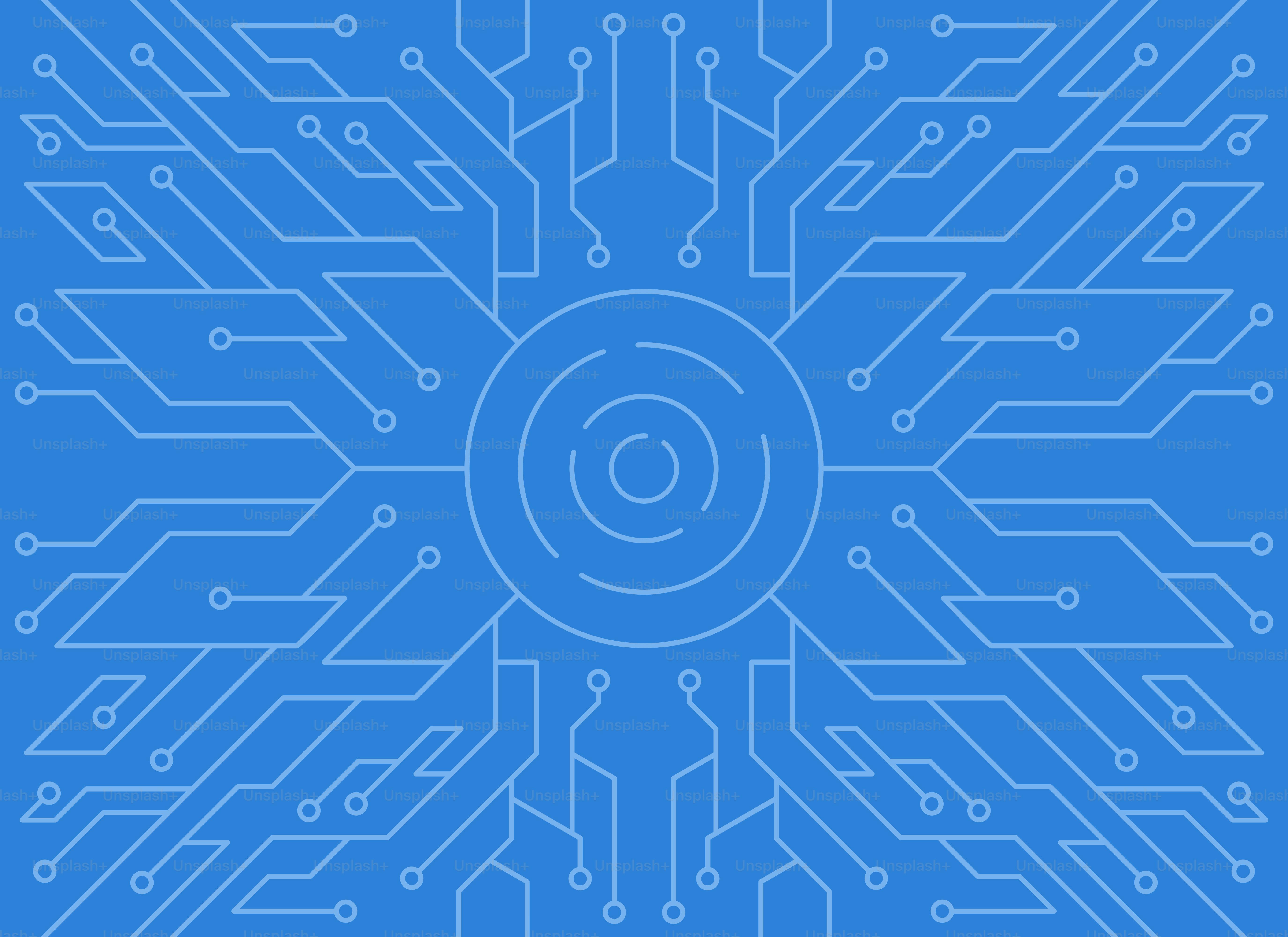 Blue circuit board pattern with central circle