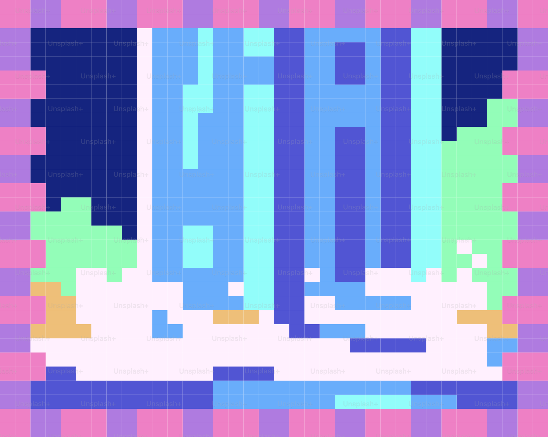 Pixelated waterfall with pink checkered border