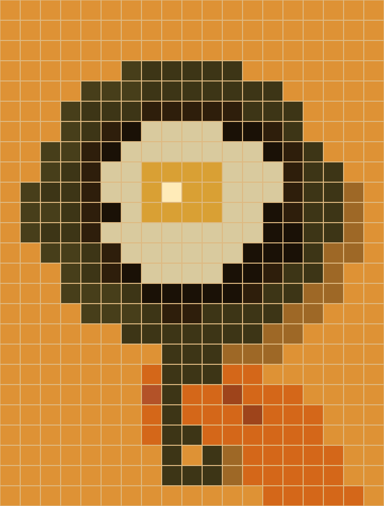 Pixel art de una mano sosteniendo una lupa.