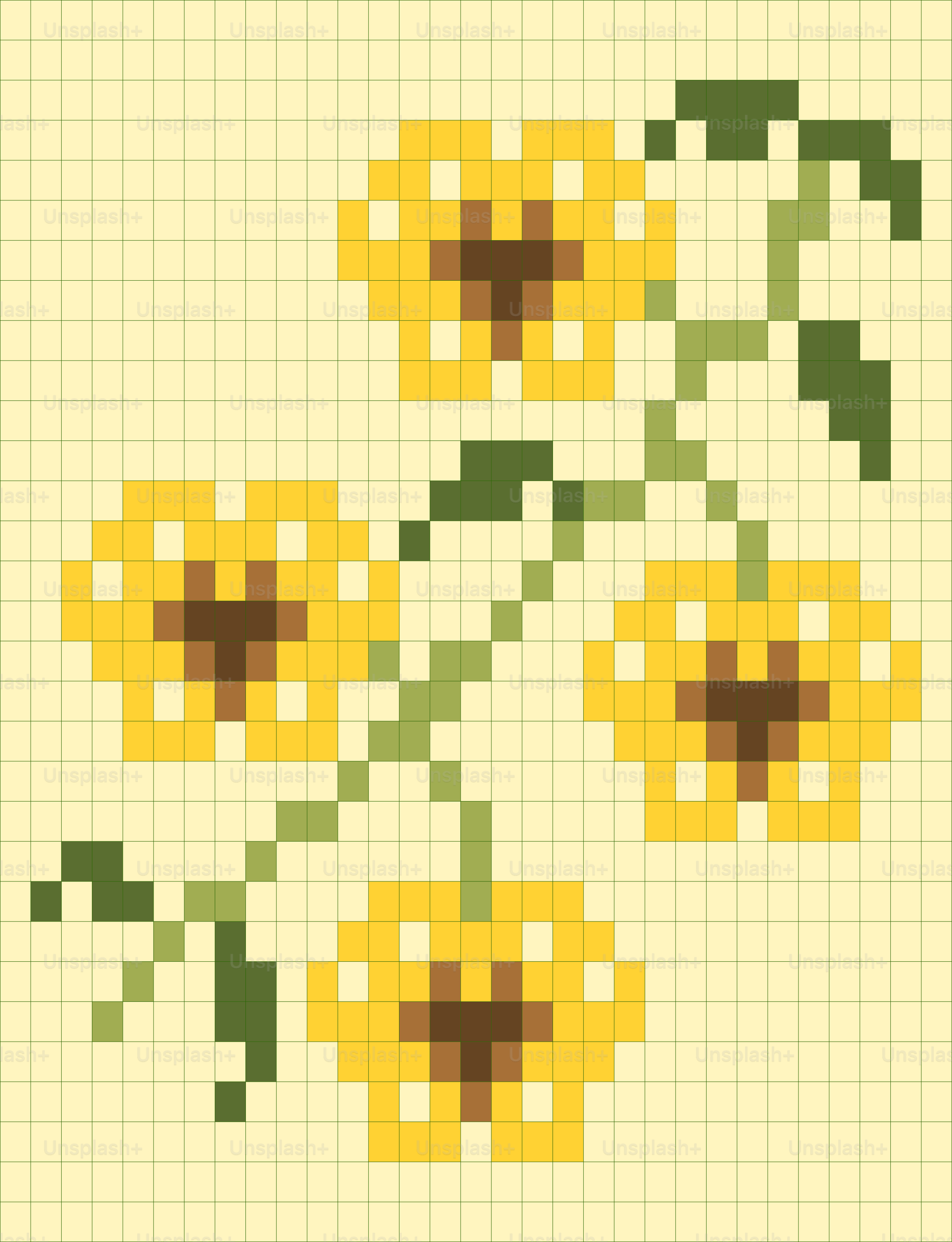 Flores amarelas pixeladas em uma grade amarela clara