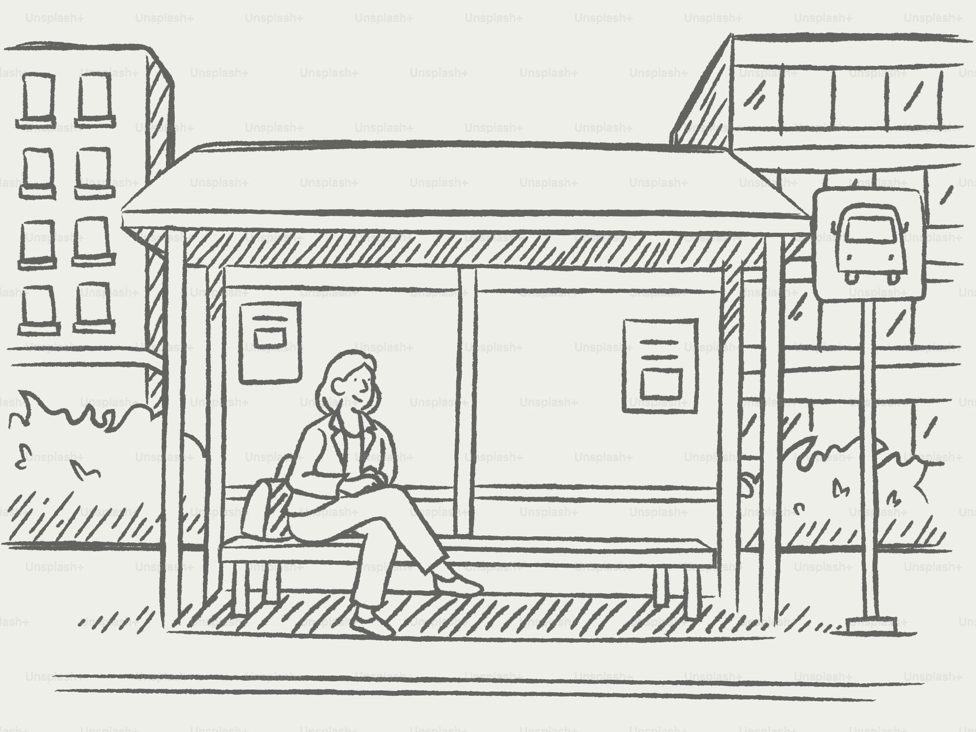 バス停で待っている女性