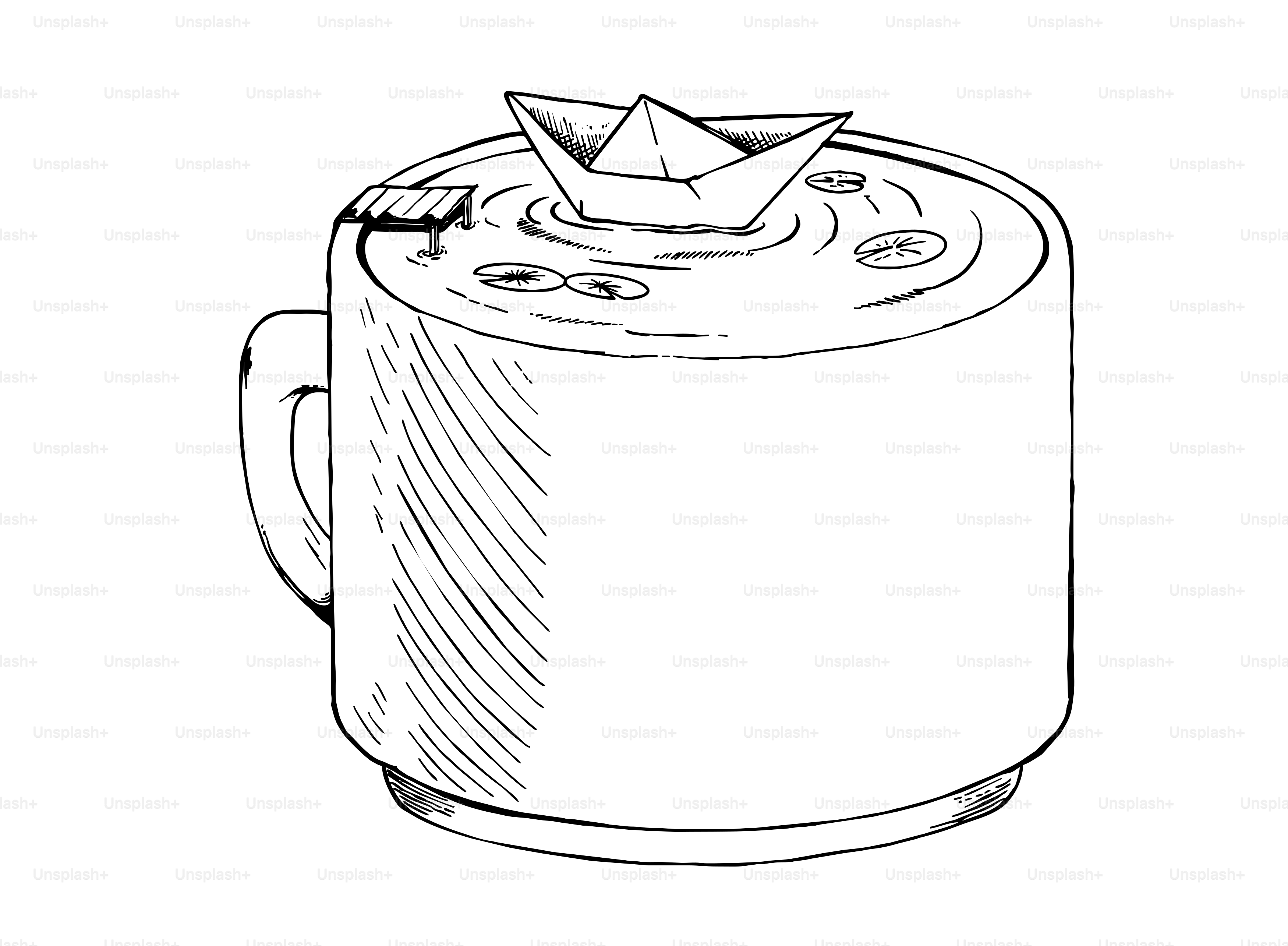 Paper boat sailing in a coffee mug