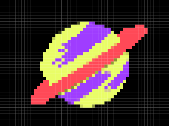 Pixel art planet with red ring on black background vector ...