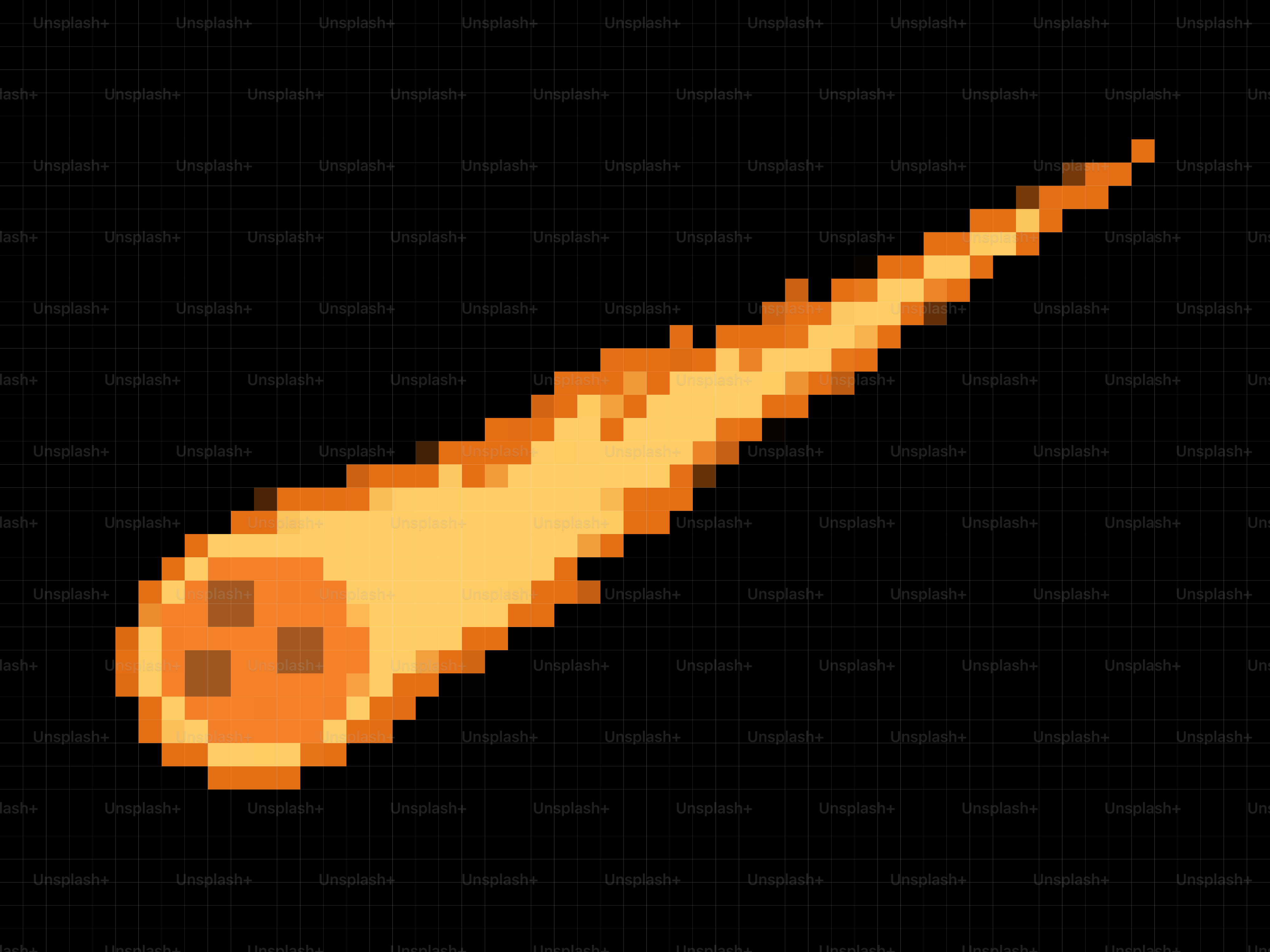 Pixel art comet with fiery tail on black background
