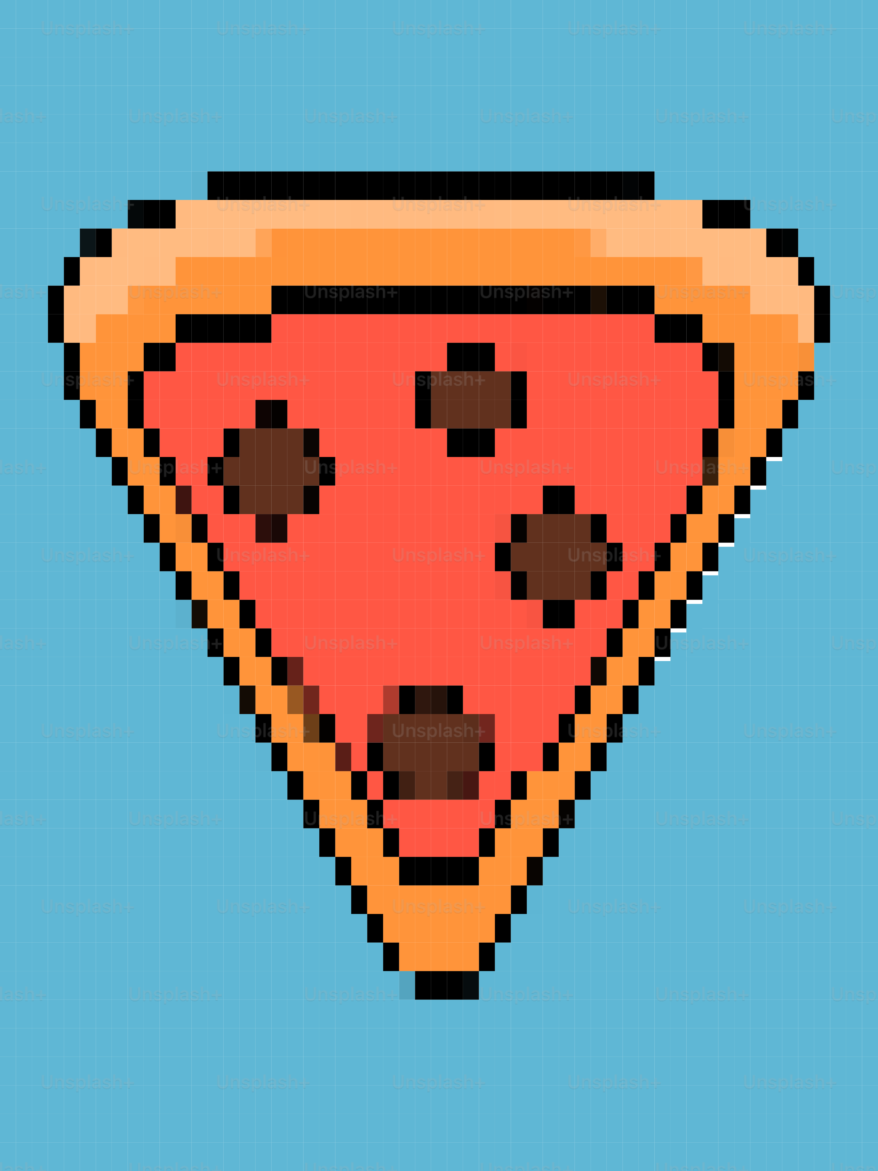 Potongan pizza pepperoni seni piksel di atas warna biru