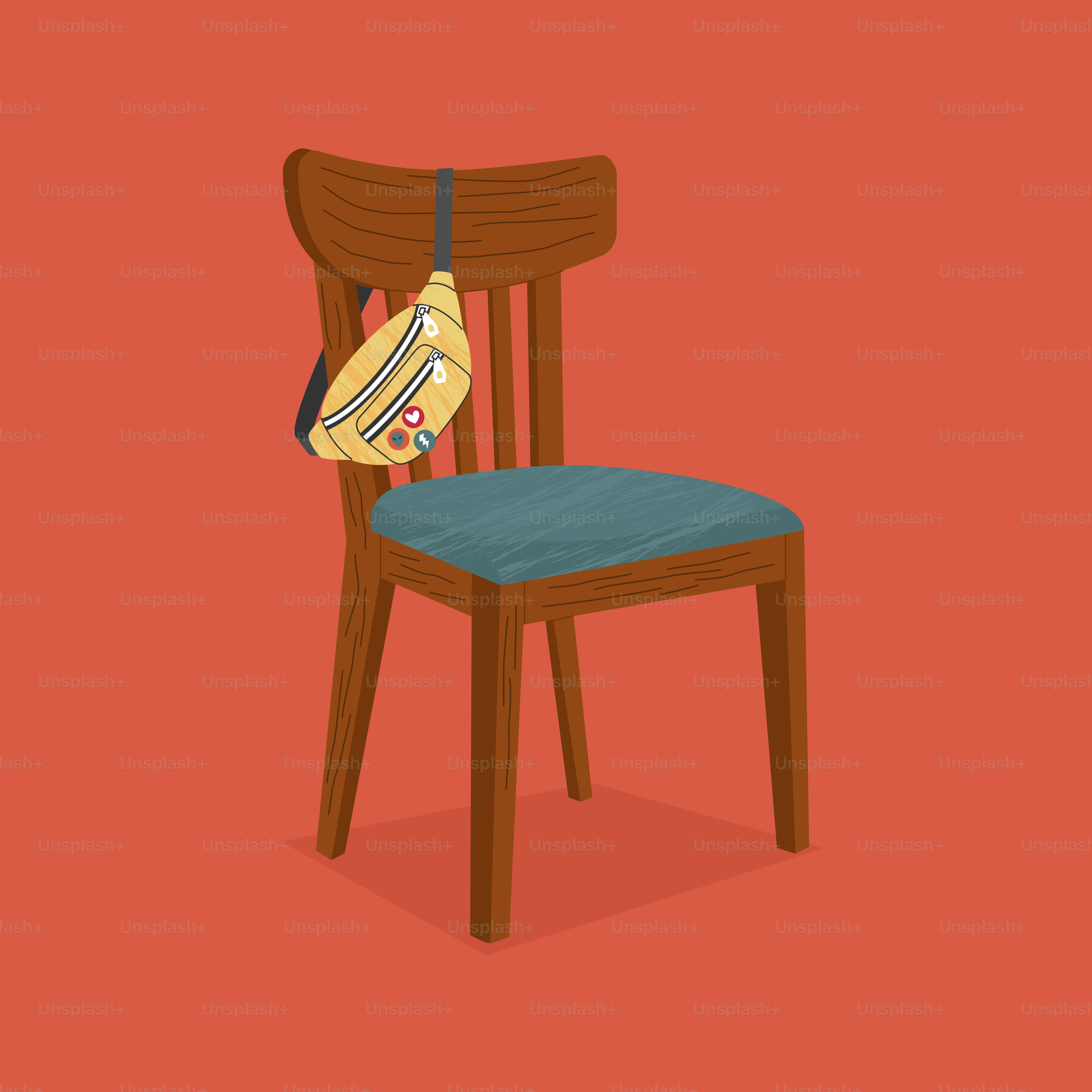 Yellow fanny pack hanging on a wooden chair.