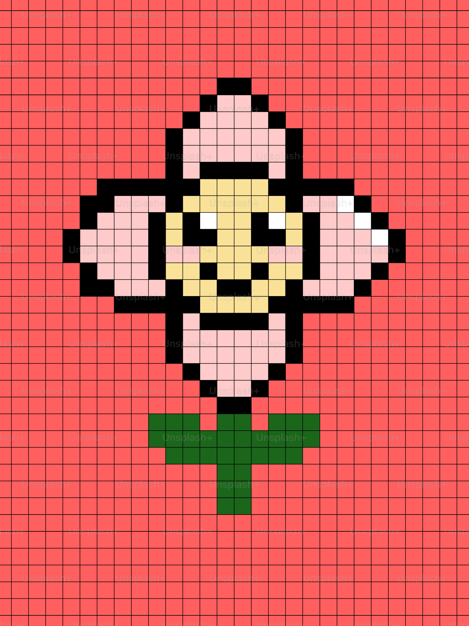Flor de pixel art con una cara sobre un fondo rosa vector – Imagen de ...