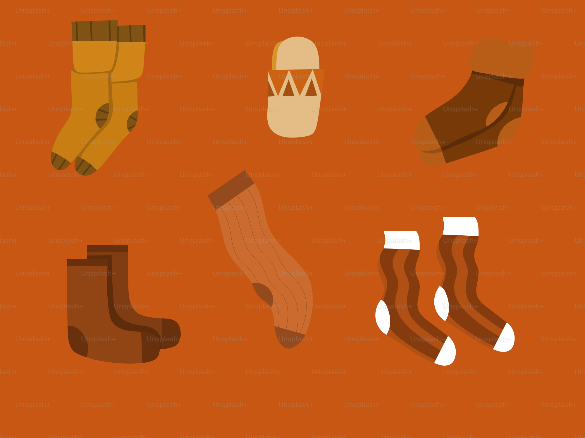 Various socks and a slipper on orange background