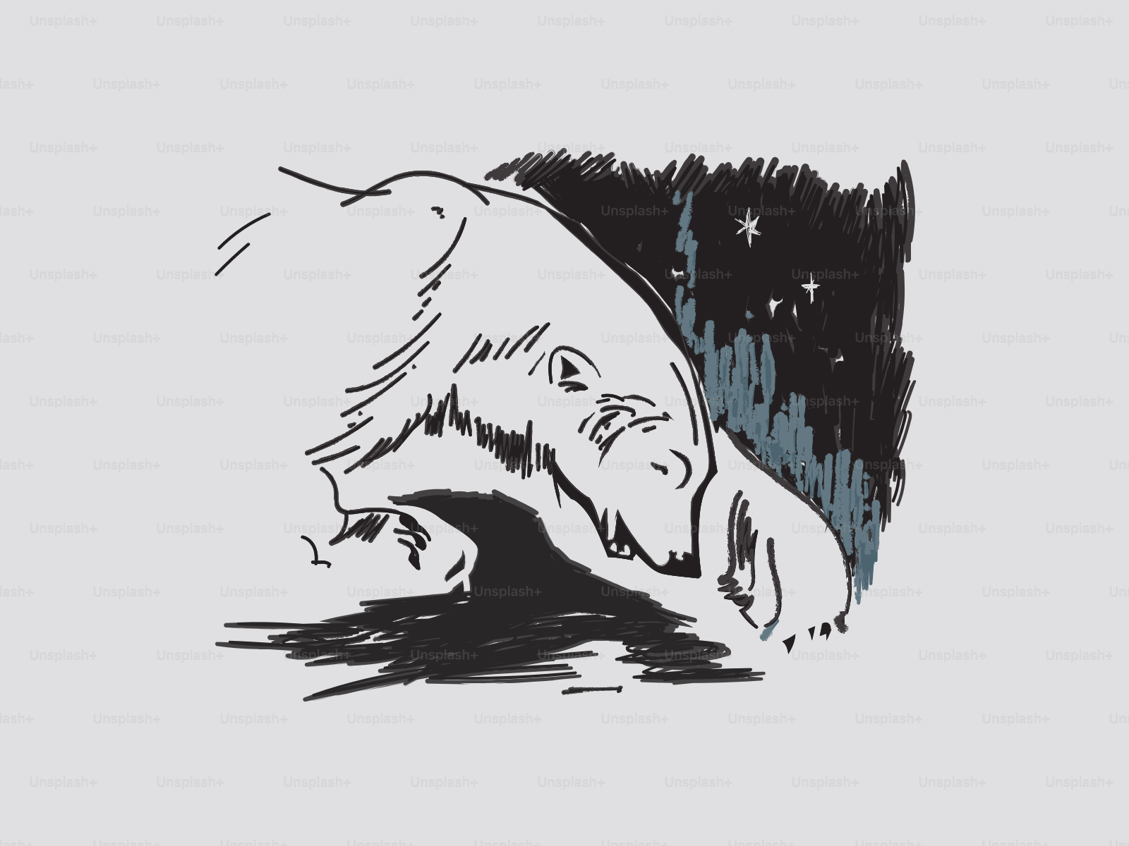 Polar bear nuzzles a small rabbit at night