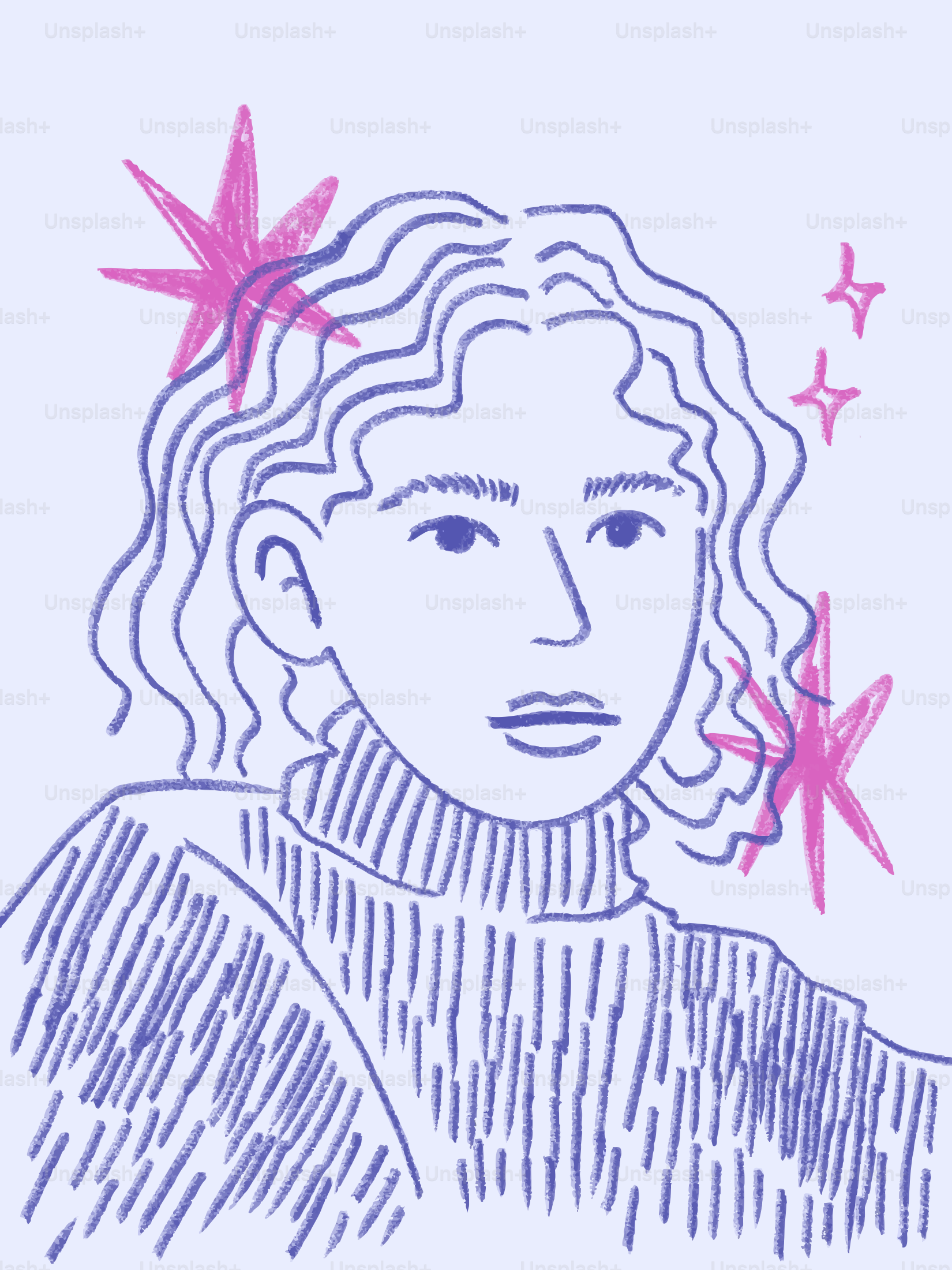 Vektor Gambar bergaya seseorang dengan rambut keriting. – Gambar Potret ...