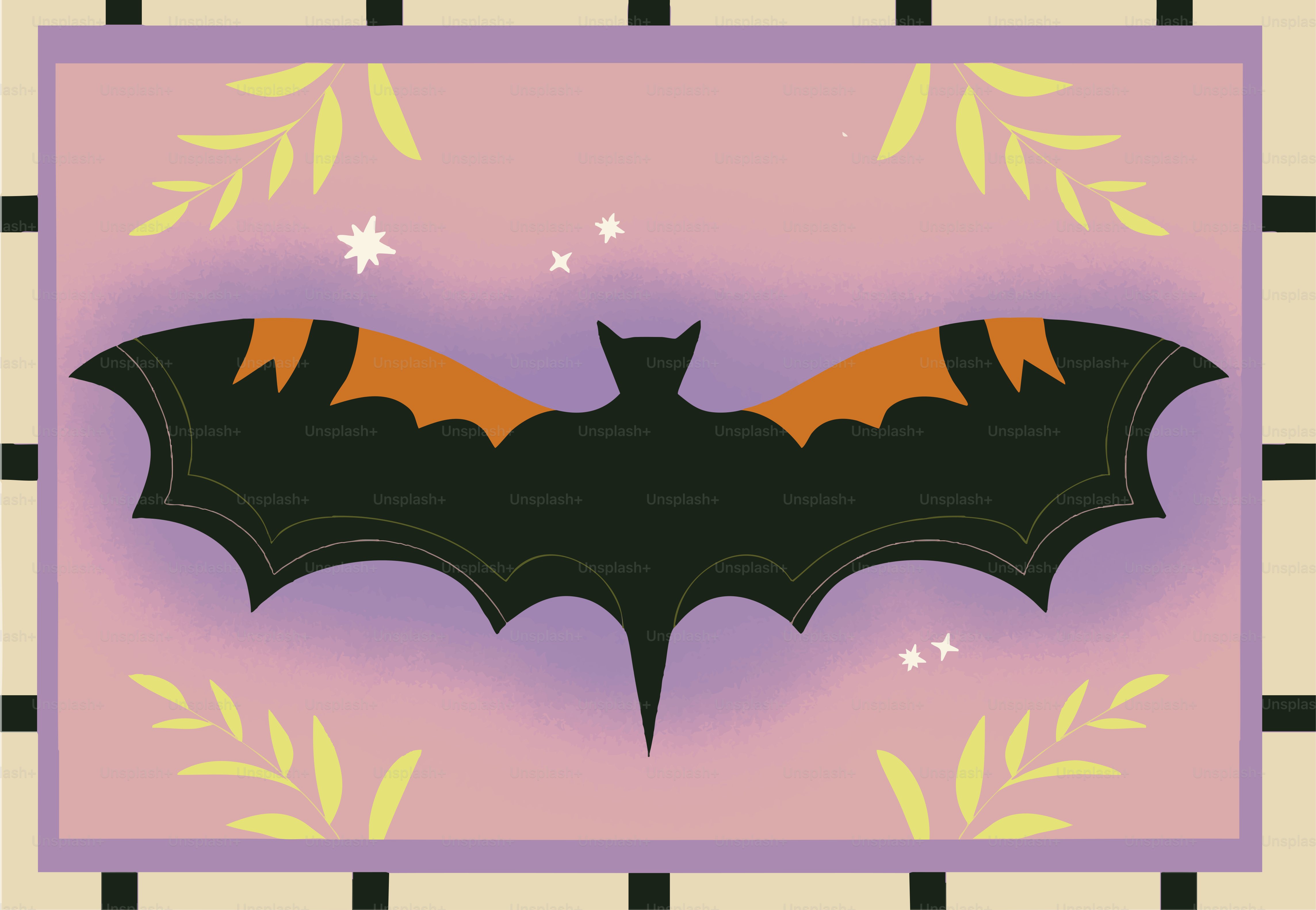 A stylized bat silhouette with orange accents.