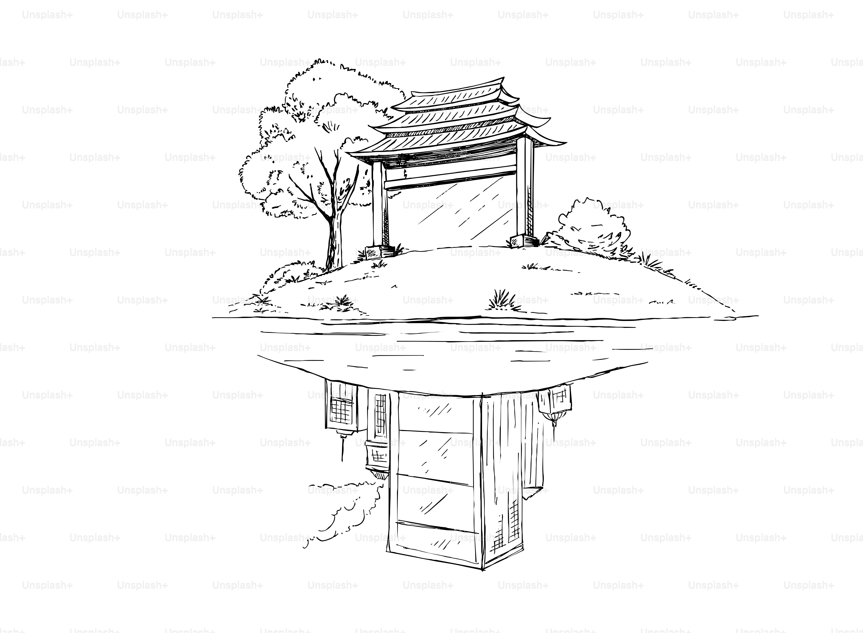 Traditional japanese gate reflected in water