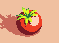 Pixel art tomato casting a shadow on grid background