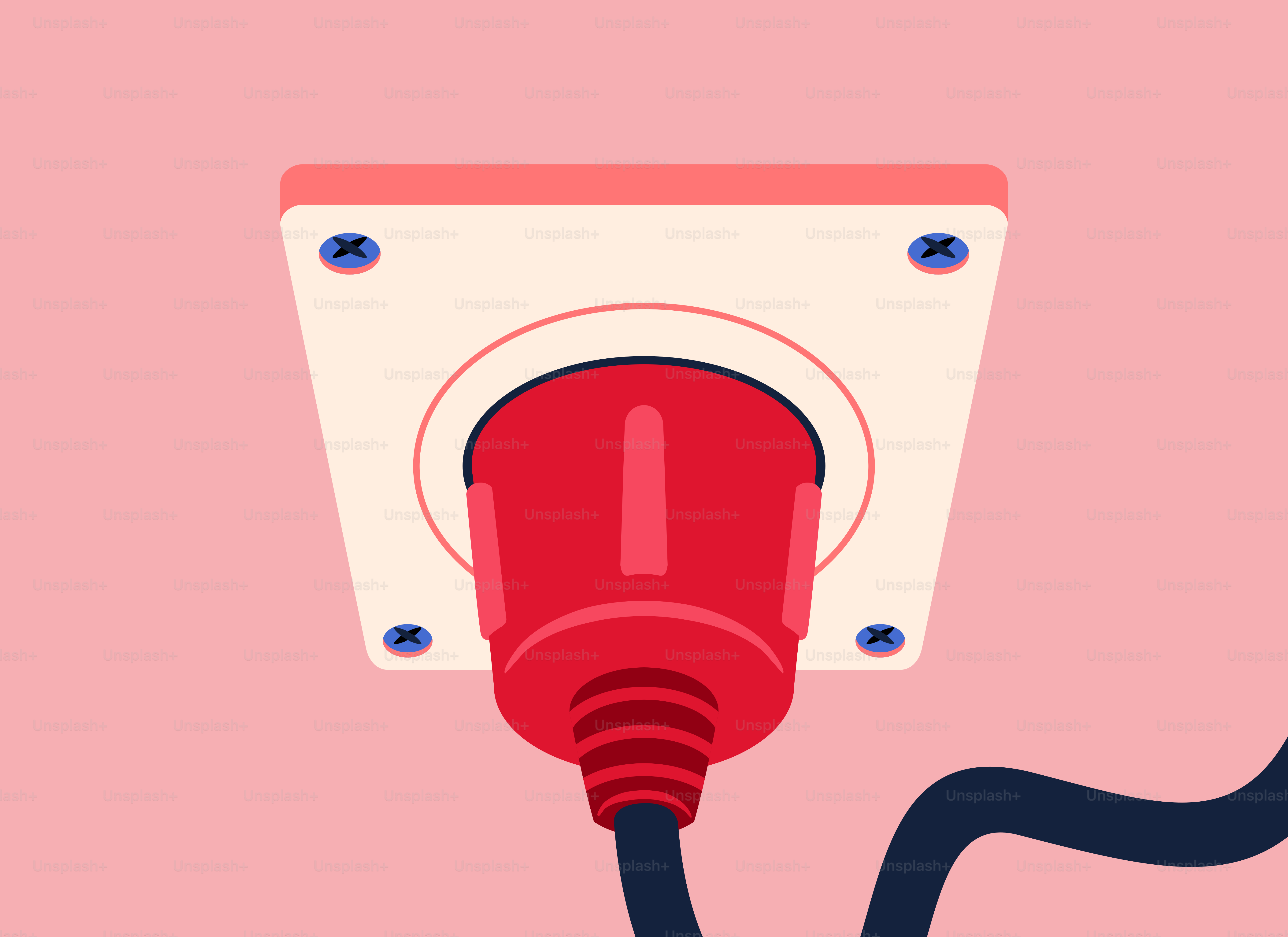 Red electrical plug inserted into wall socket