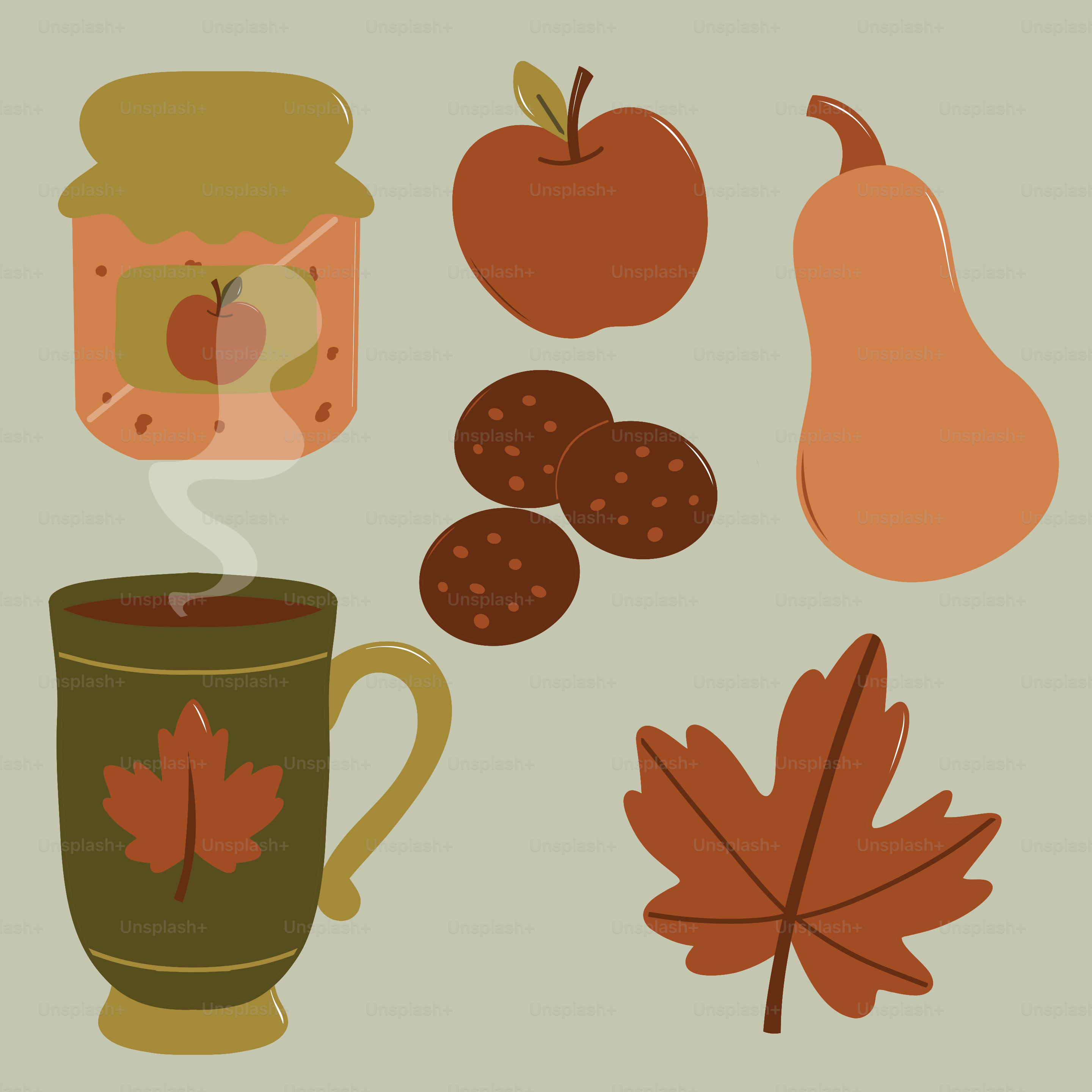 Autumnal still life with hot drink and fruit.