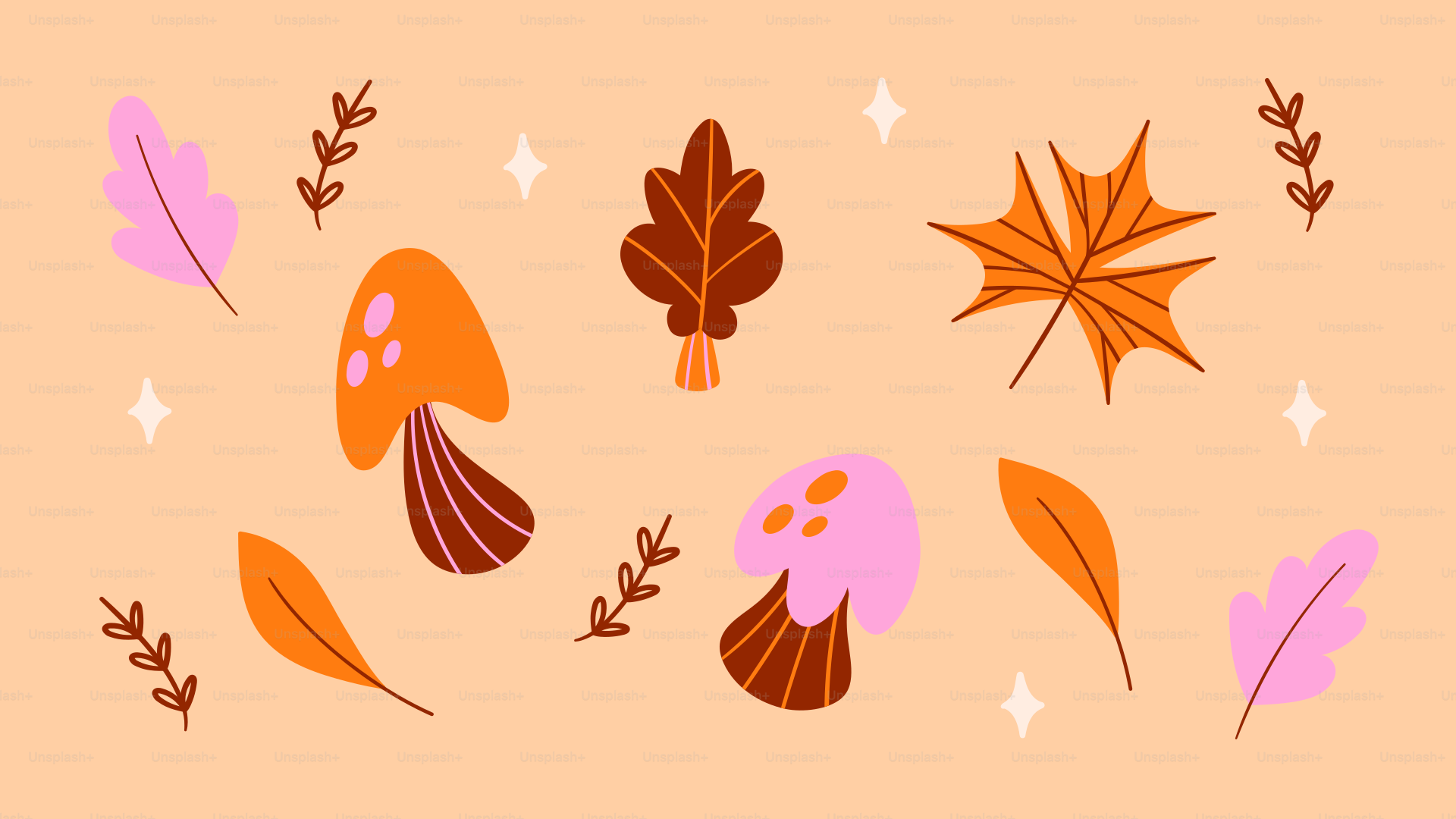 Autumn leaves and mushrooms on a warm background