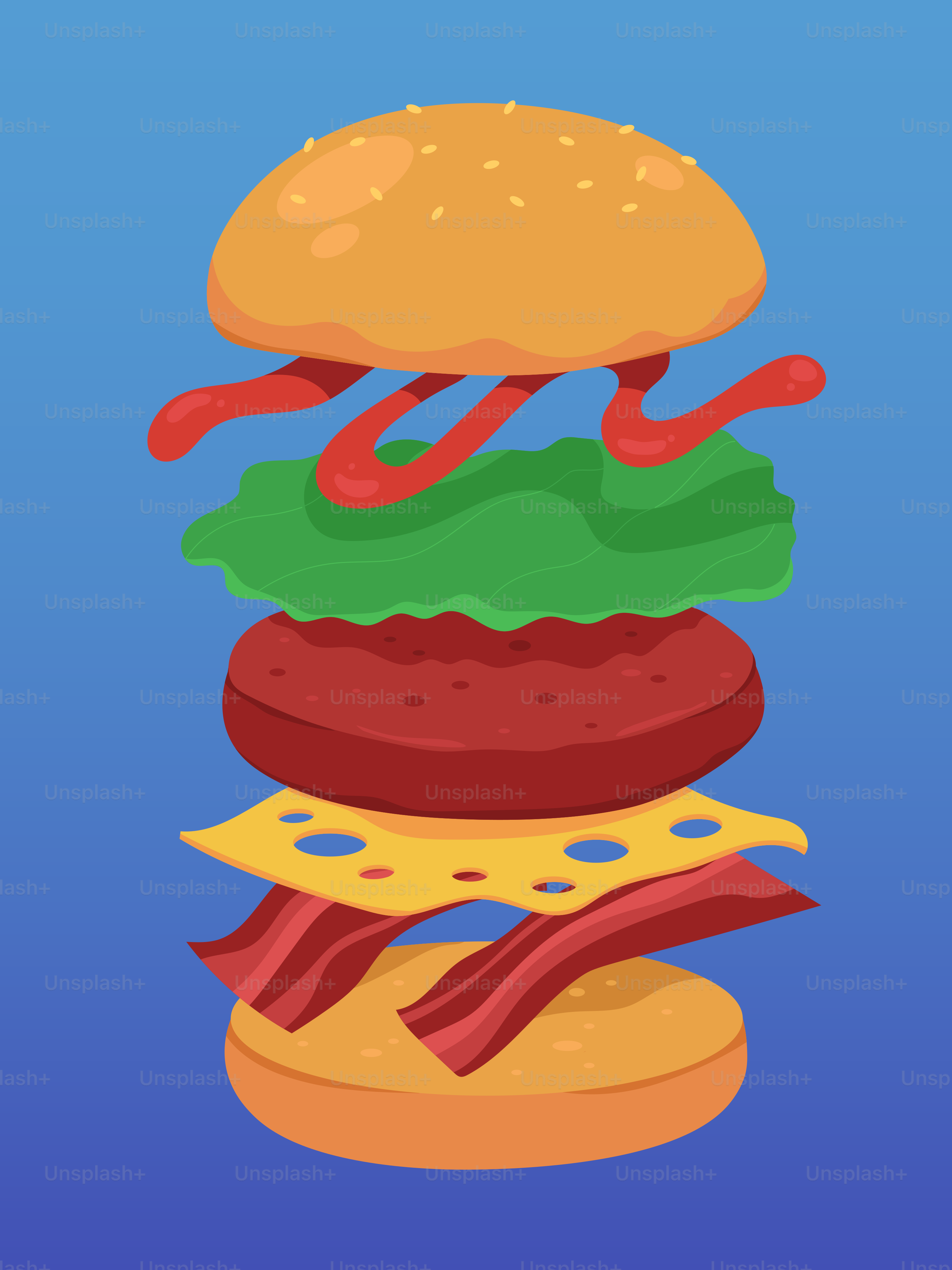 Deconstructed hamburger with bacon and cheese