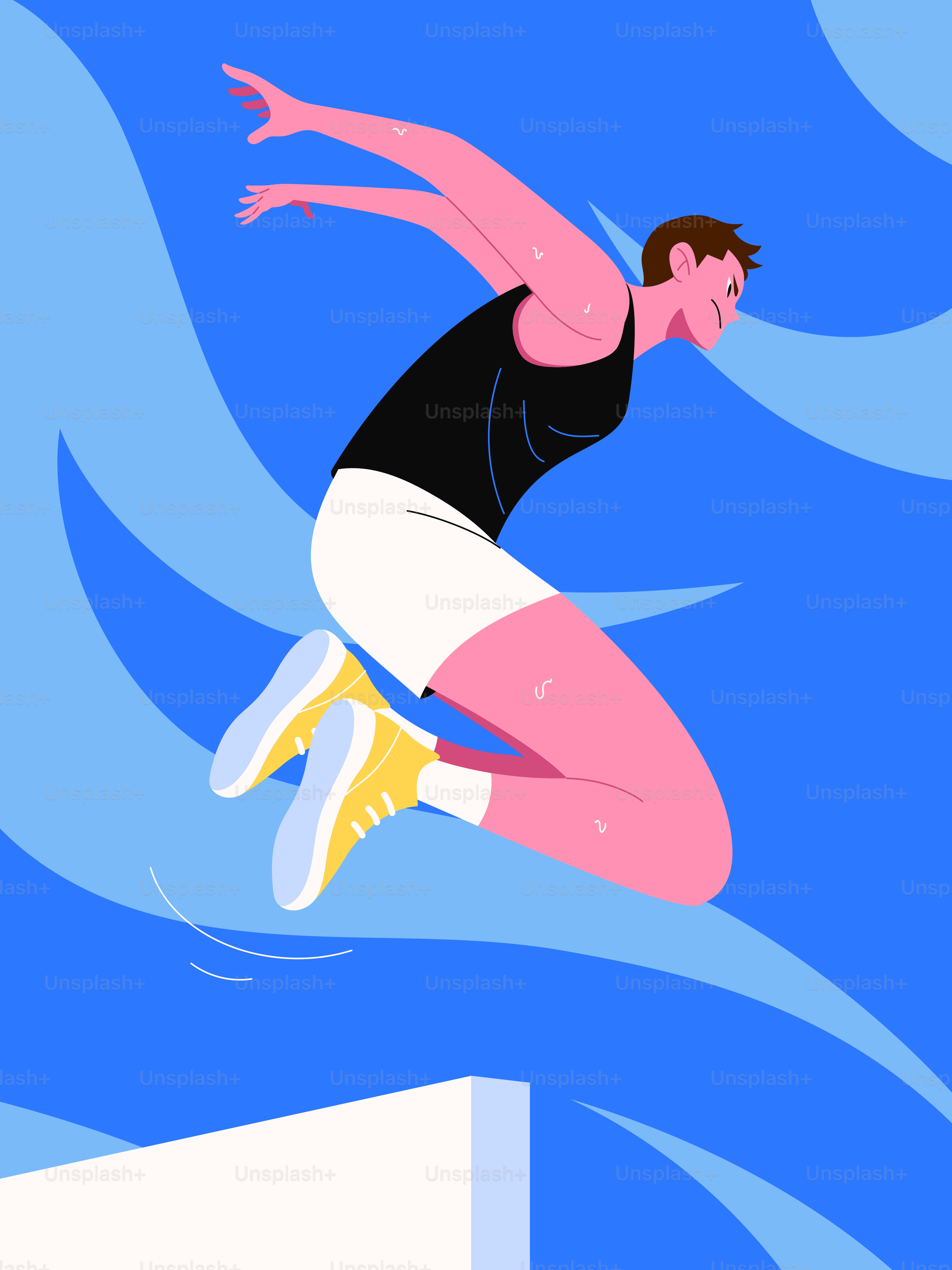 Man jumping over obstacle against blue background