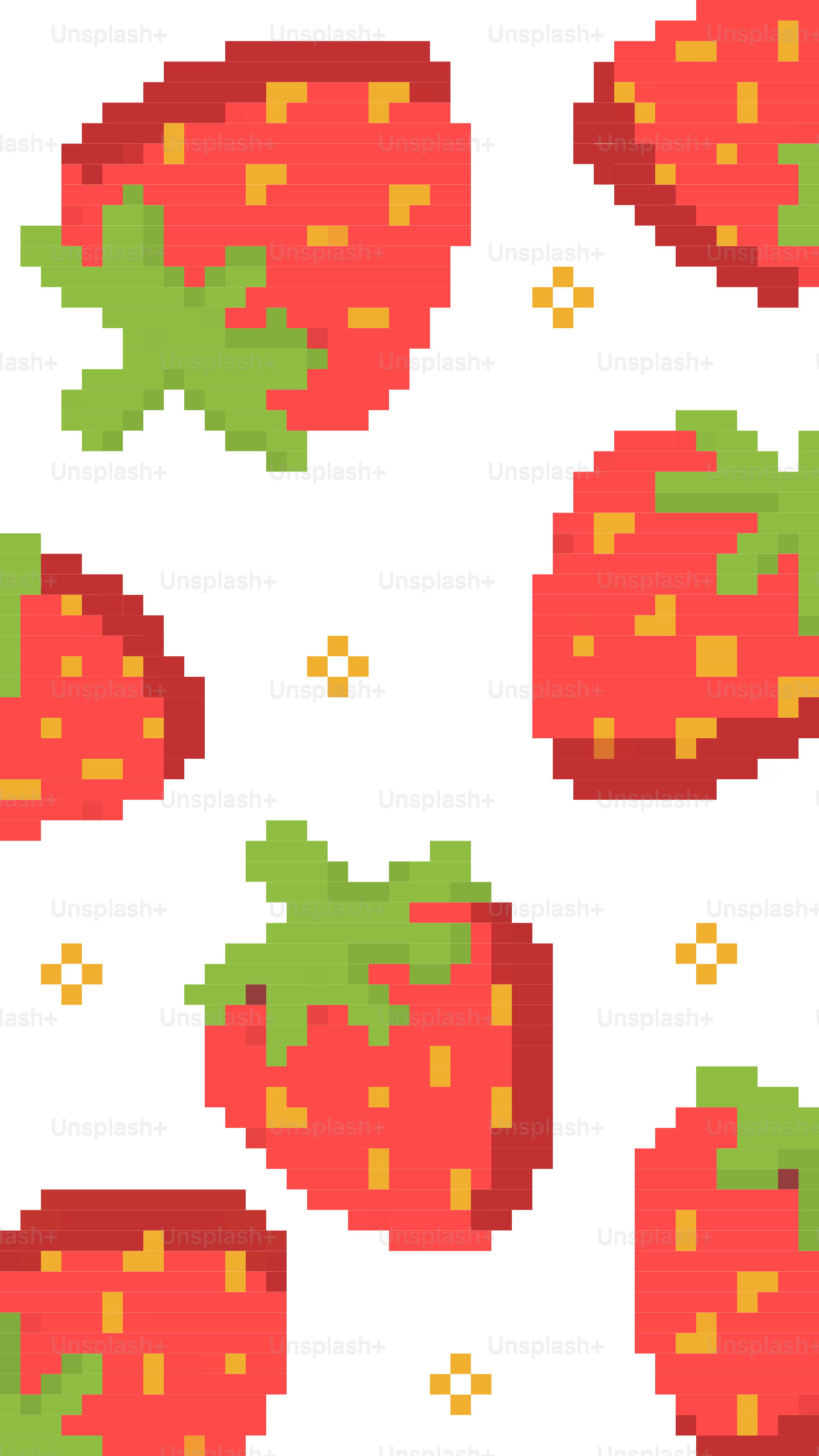 Pixelige Erdbeeren mit kleinen gelben Glitzern