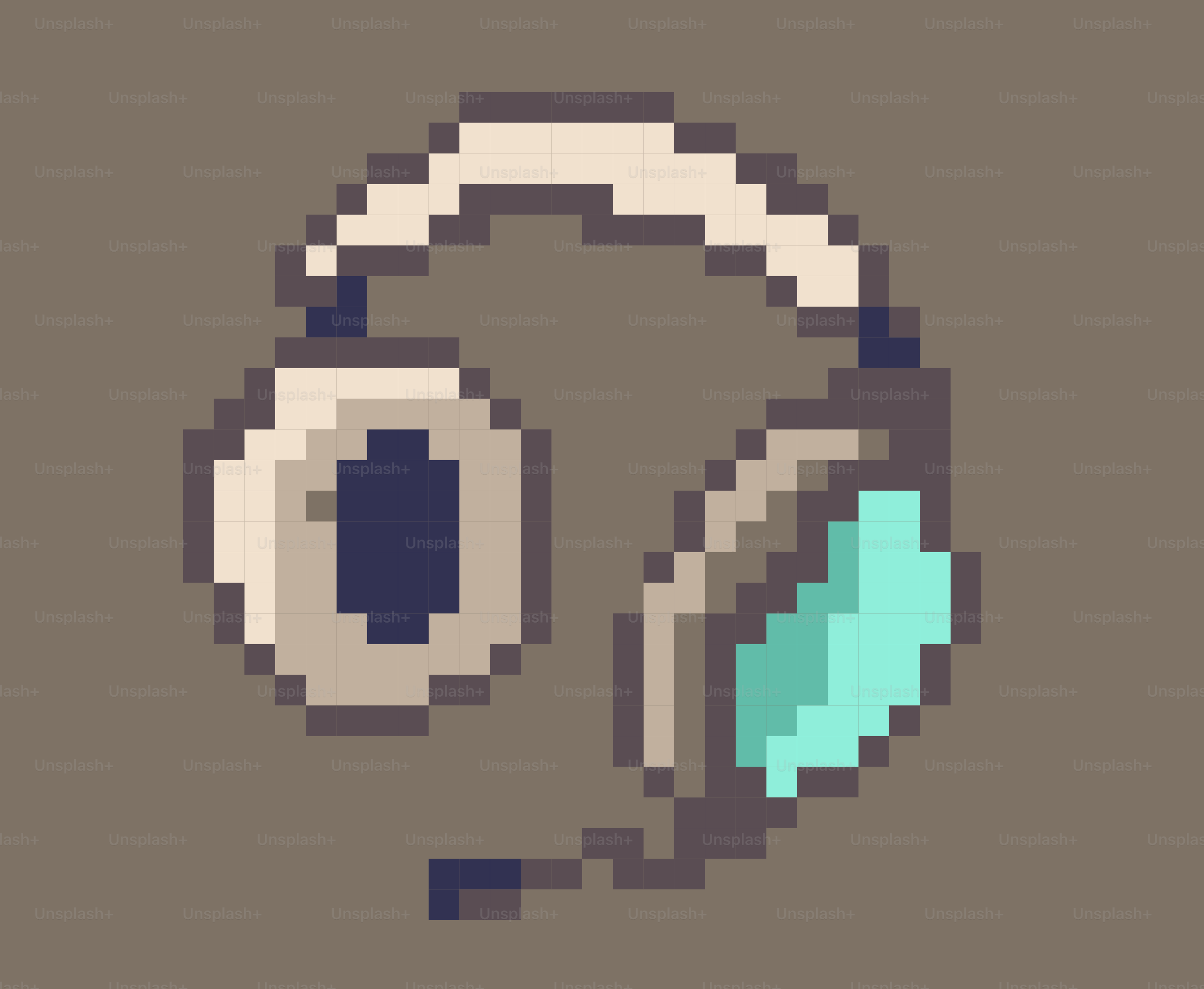 Headphone pixel art dengan mikrofon.