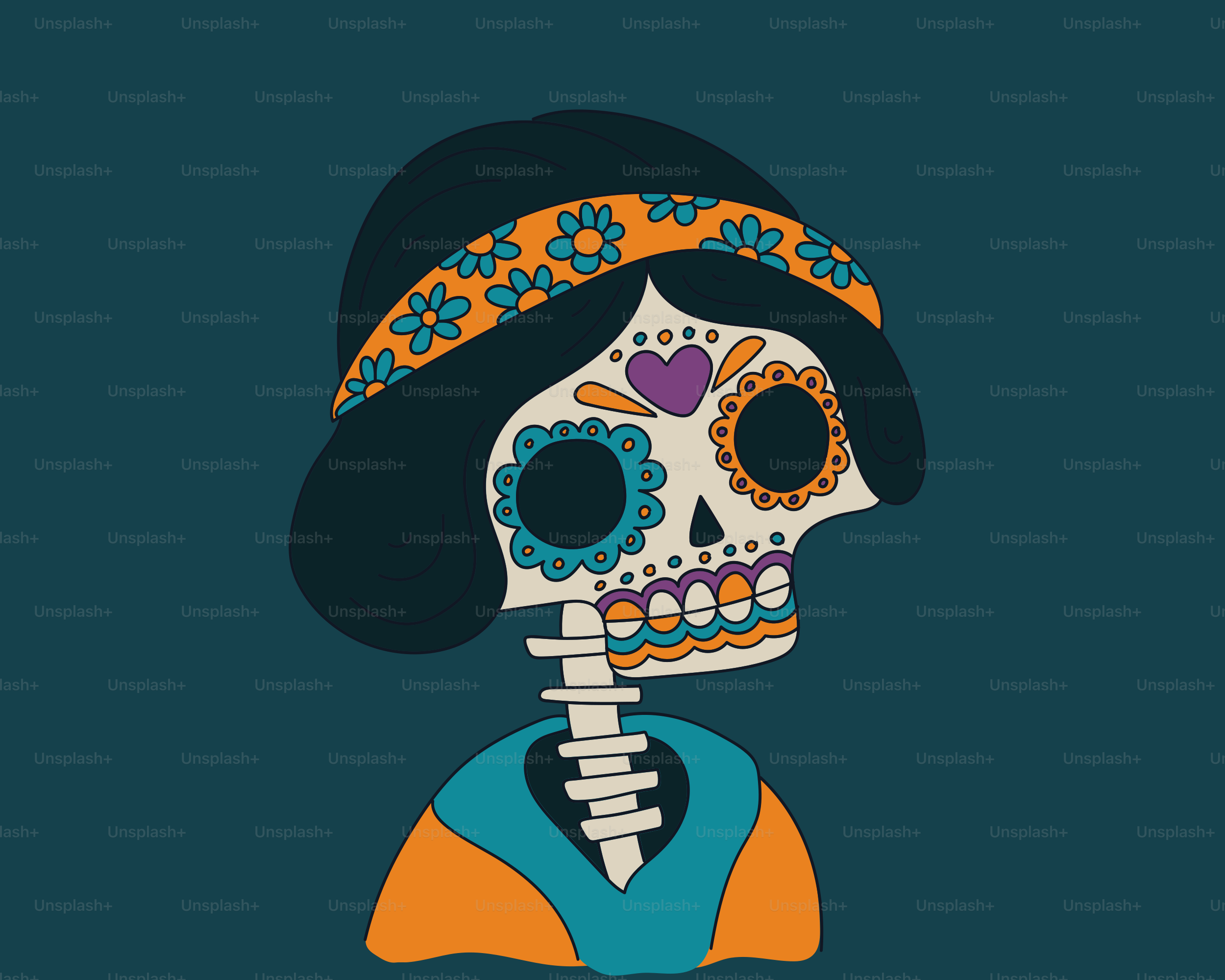 Skeleton with colorful day of the dead face paint