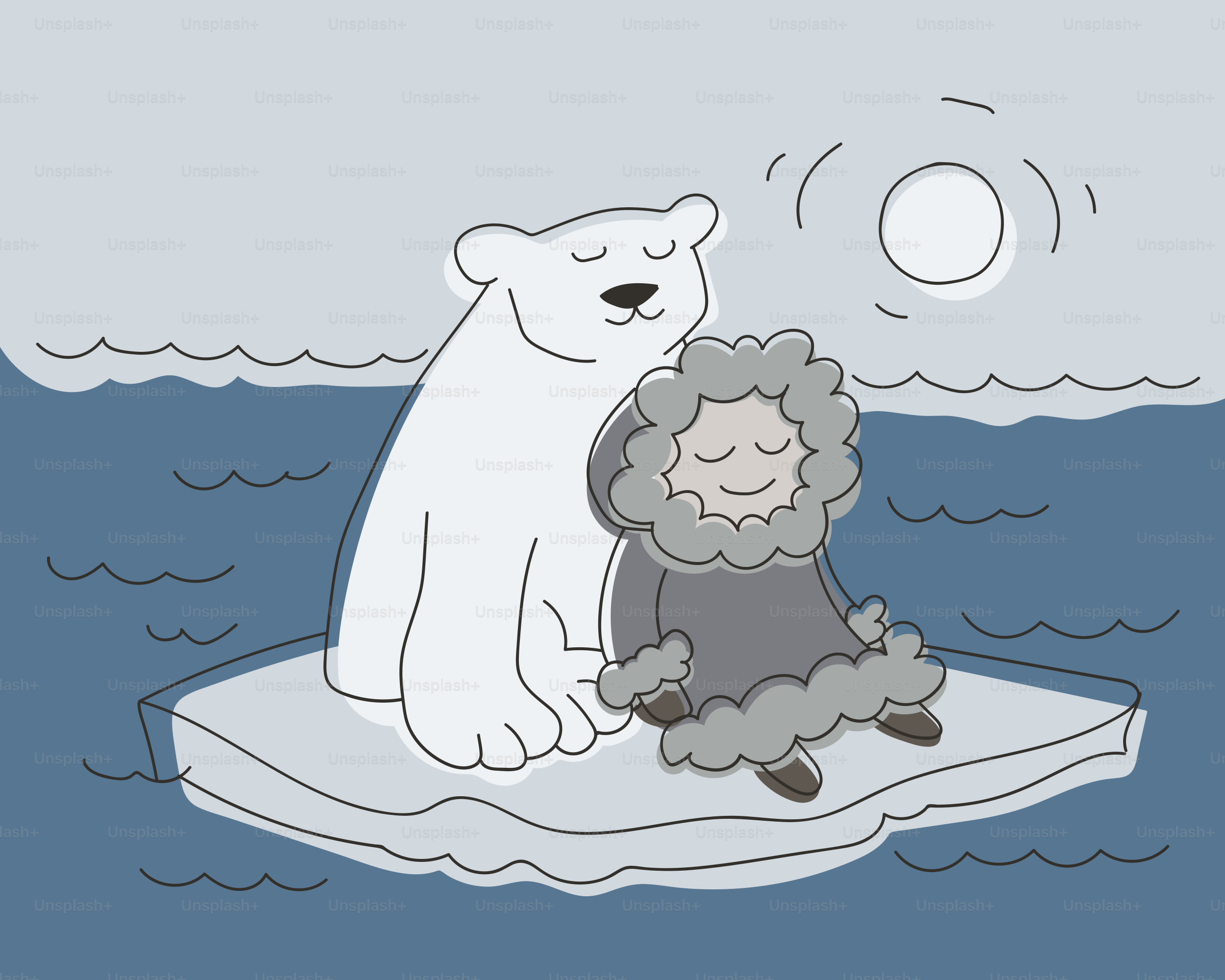 Polar bear and person on ice floe