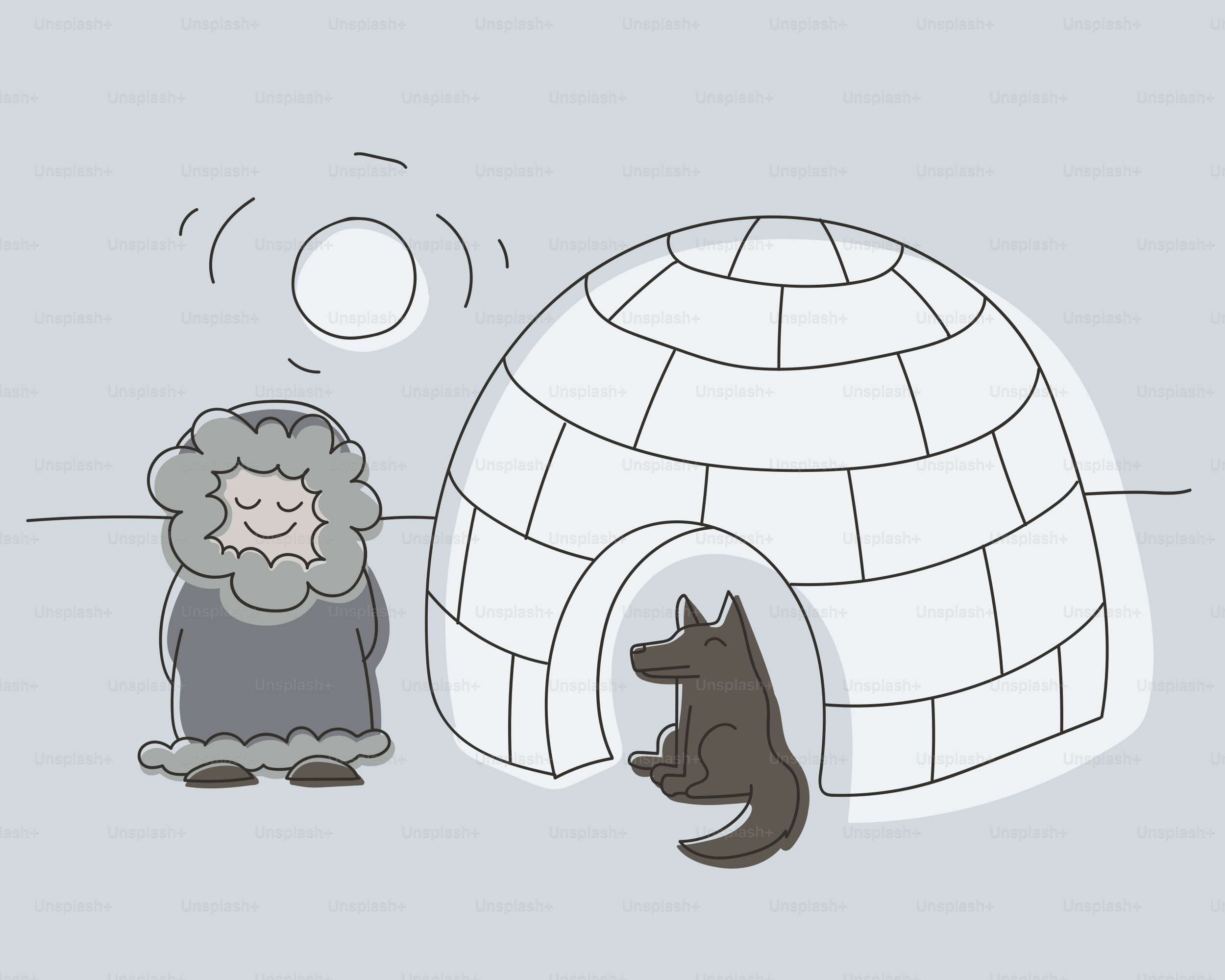 Person and dog by an igloo under the sun