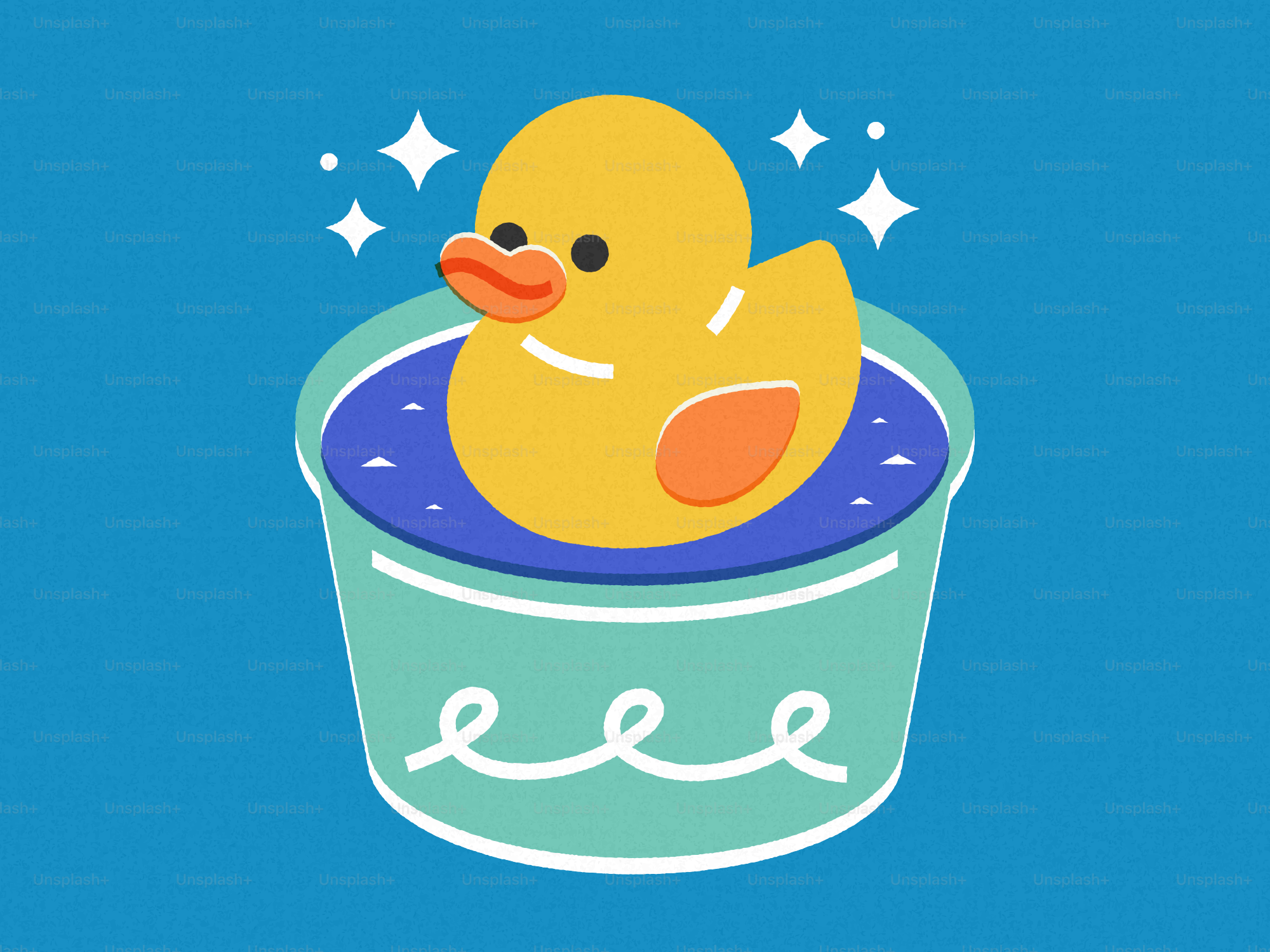 Eine gelbe Quietscheente schwimmt in einer blauen Wanne