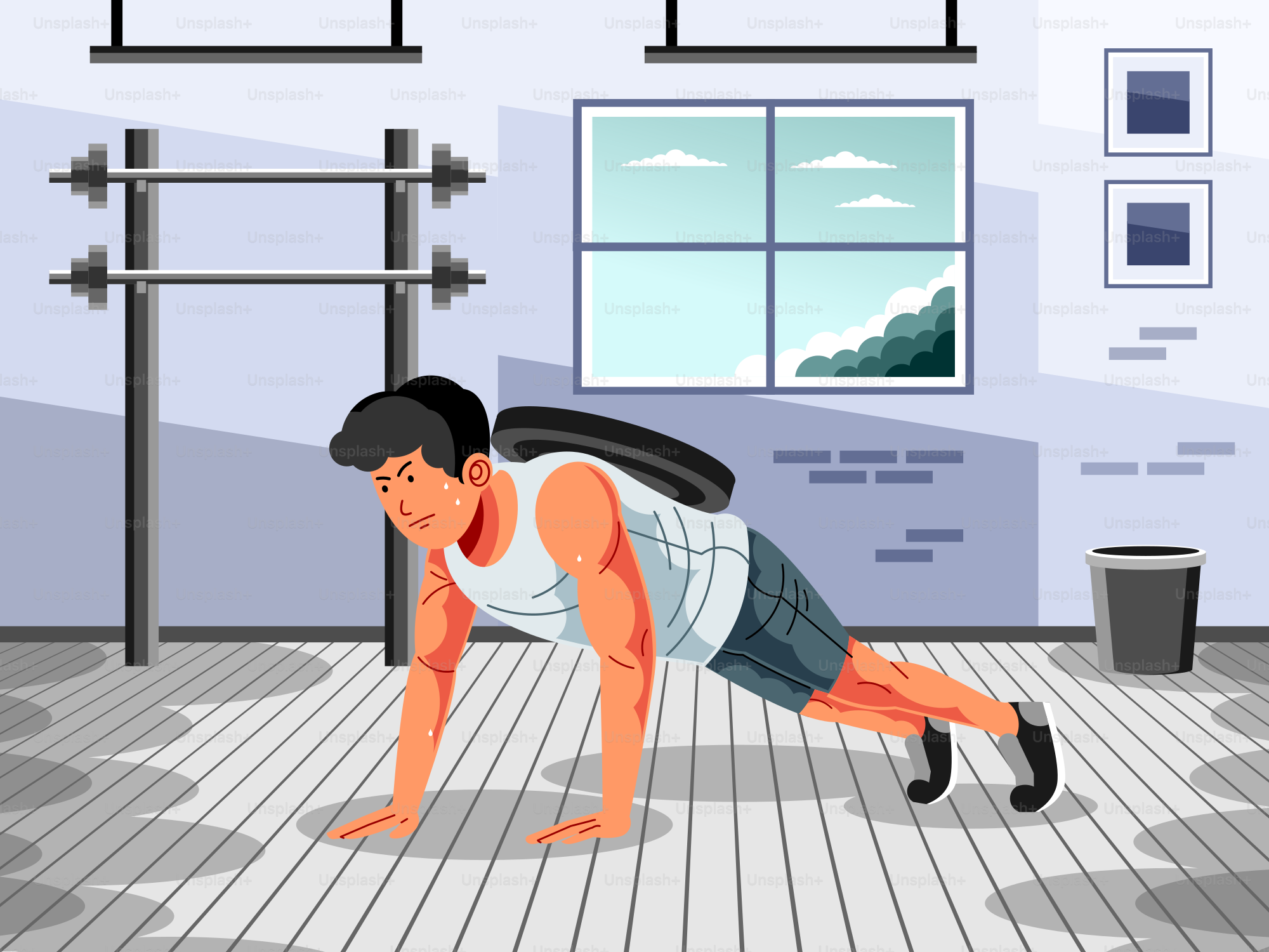 Man doing push-ups with weight on back