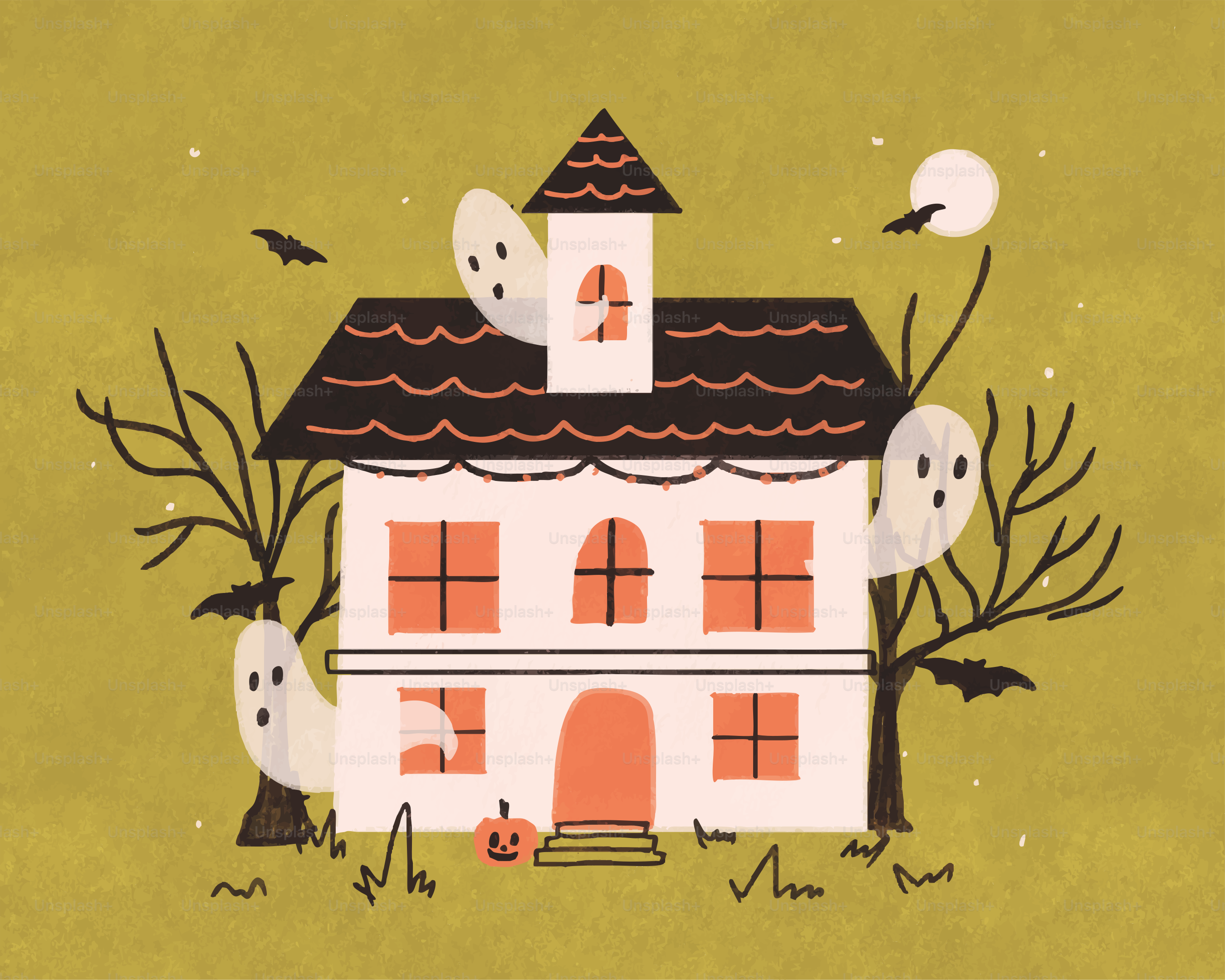 Haunted house with ghosts and bats for halloween. vector – House Image ...